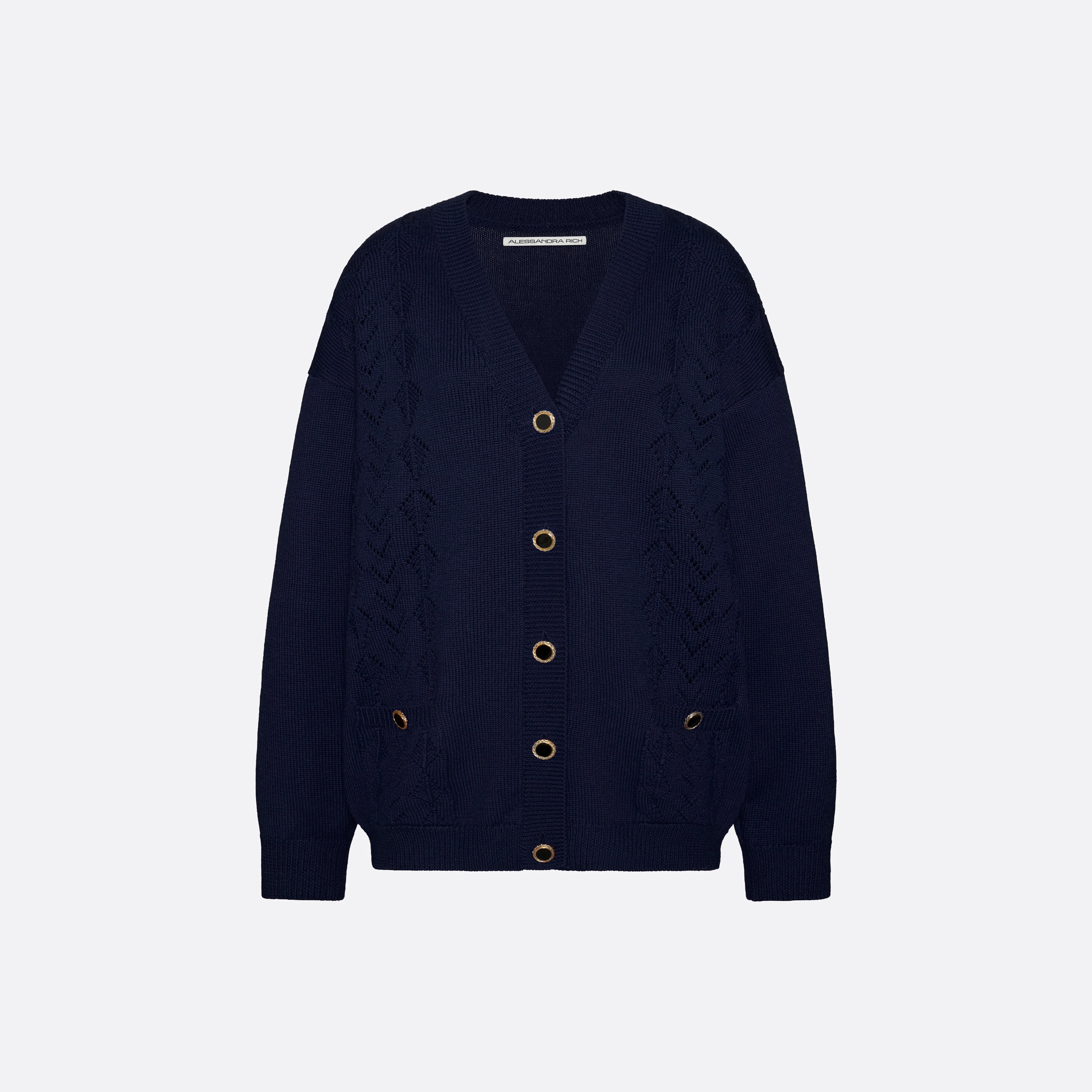 MERINO WOOL LACE-KNIT CARDIGAN - 1