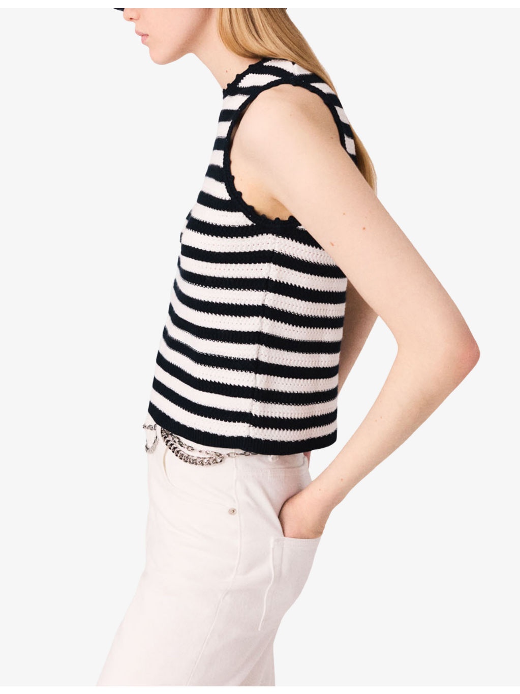 Striped Sleeveless Crochet-Knit Top - 3