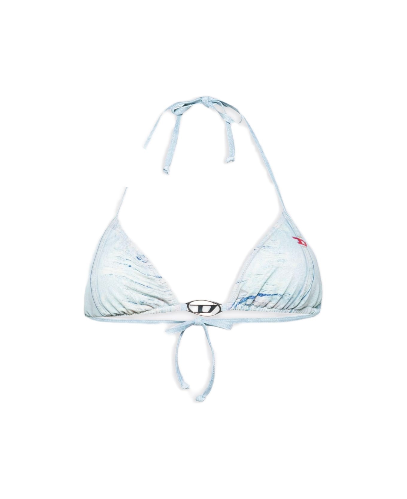 Bfb-sees-t Bikini Top In Denim Printed Lycra With Metal Oval D - Bfb Sees T - 1