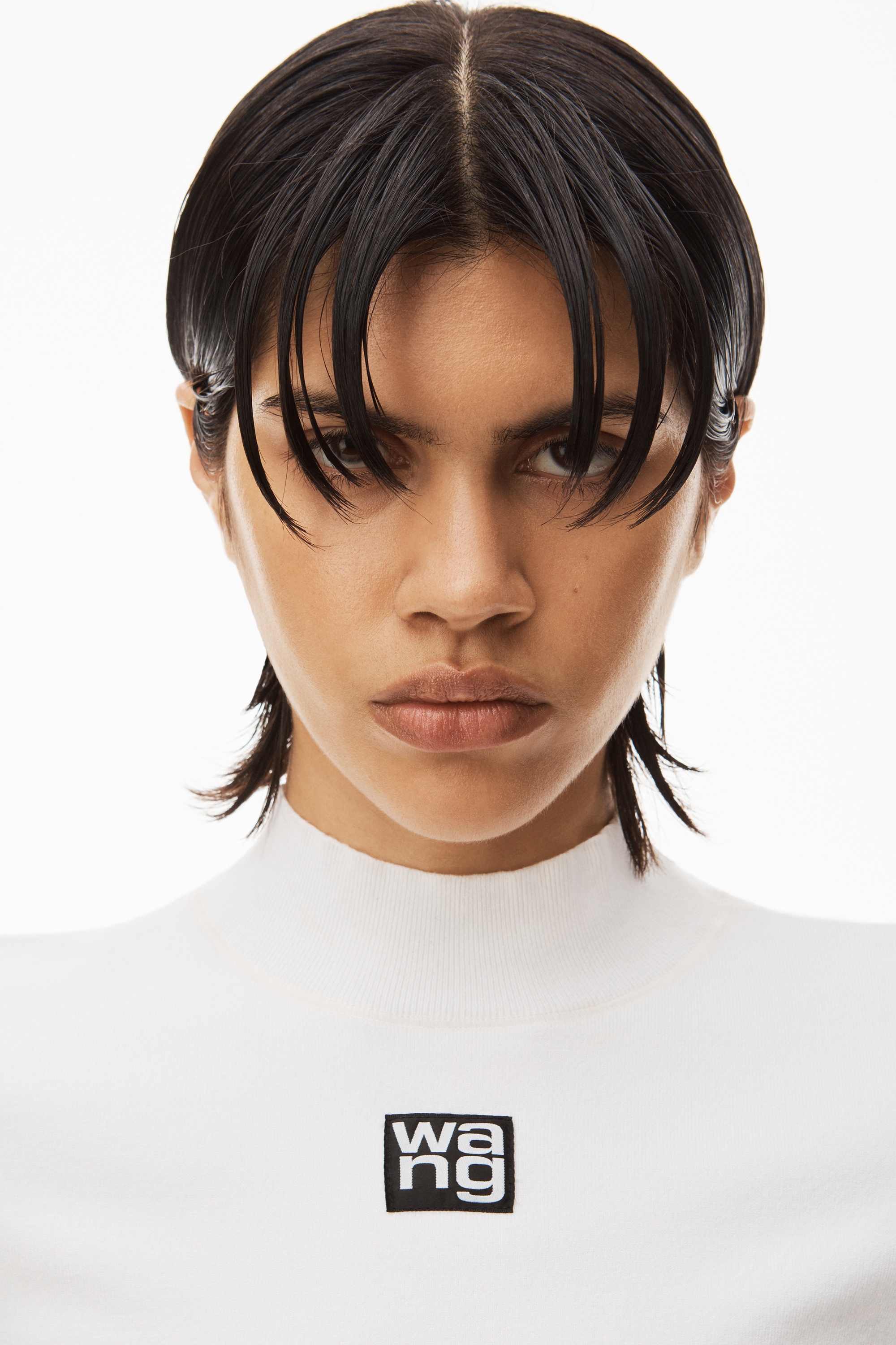 Alexander Wang LOGO PATCH MOCK NECK TOP IN BODYCON KNIT