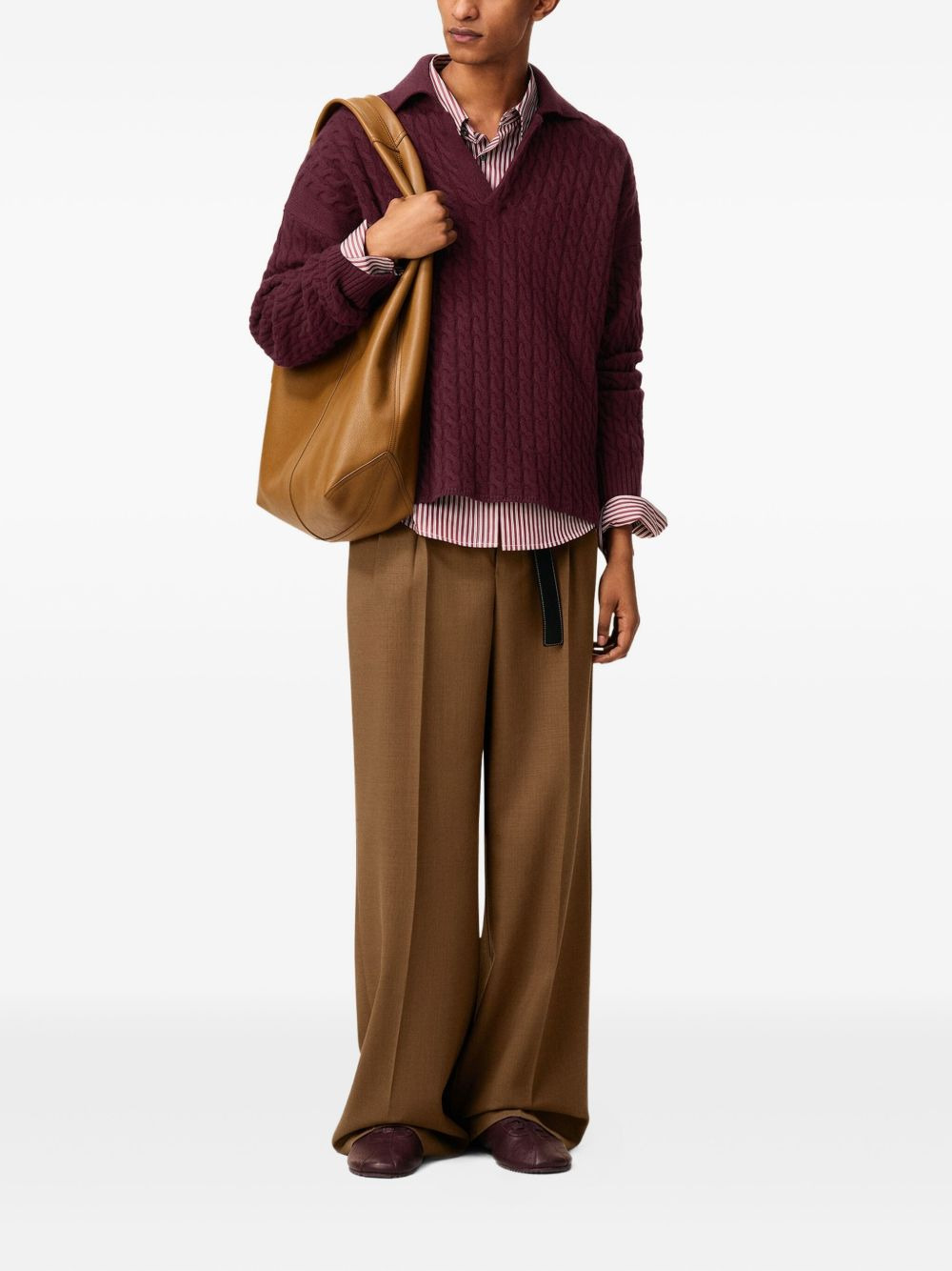 cable-knit wool polo shirt - 2