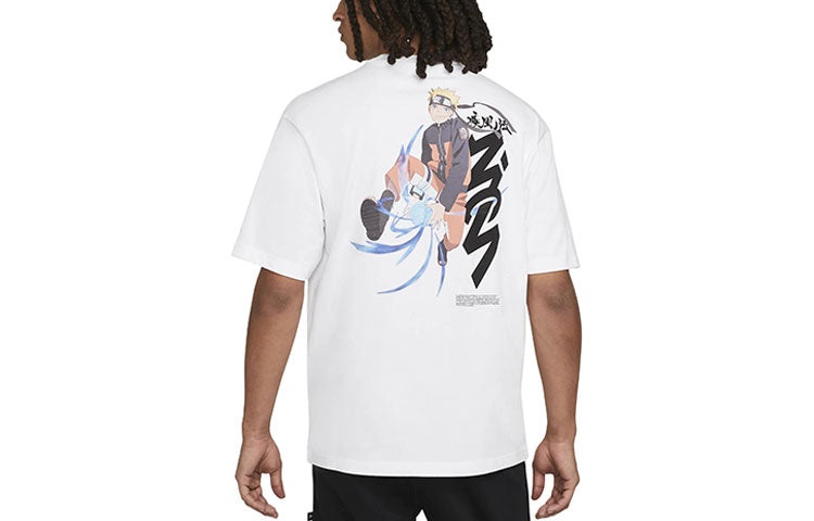 Air Jordan x Zion Naruto Crossover Back Cartoon Pattern Printing Round Neck Casual Short Sleeve Whit - 2
