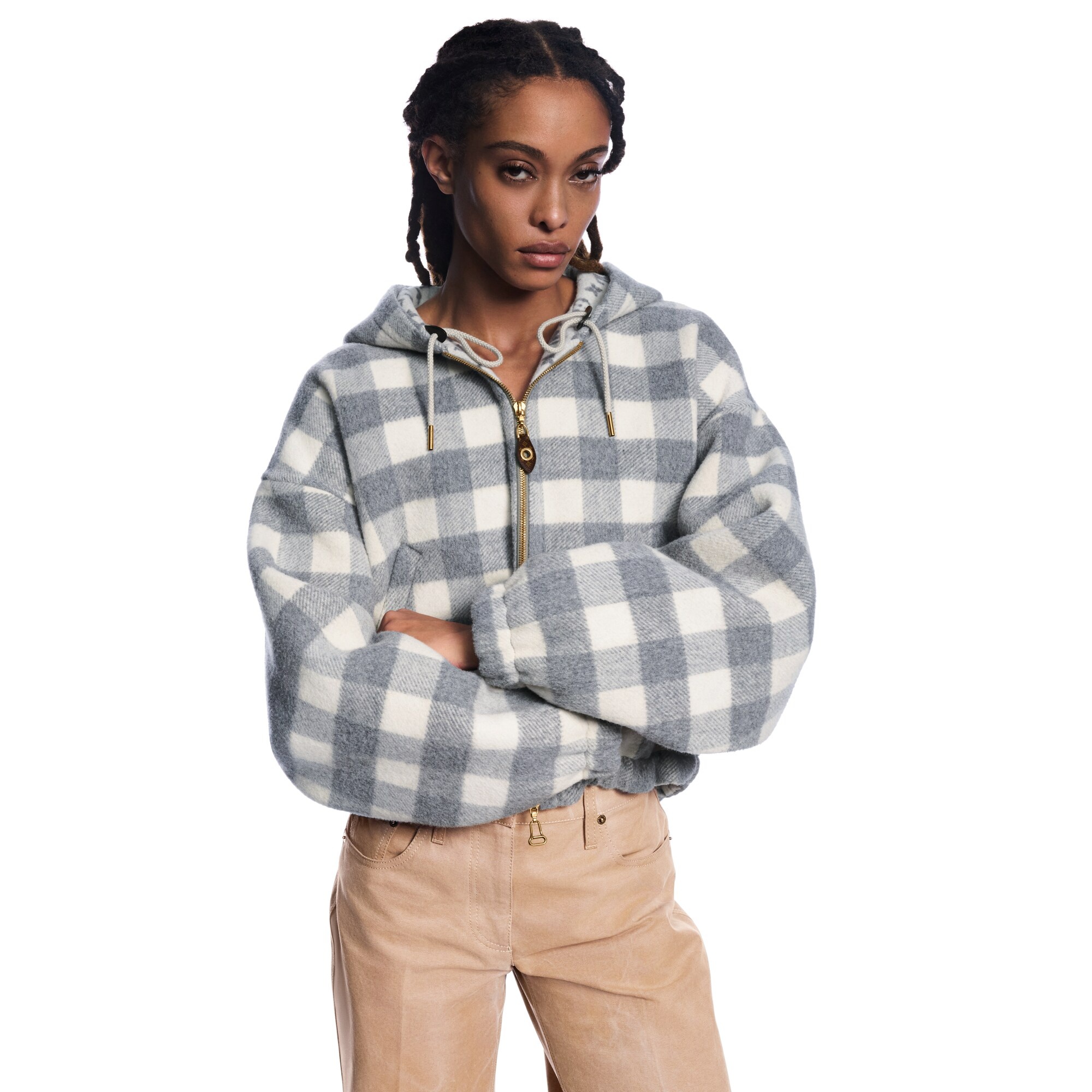 Double Face Check Zip-Up Jacket - 4