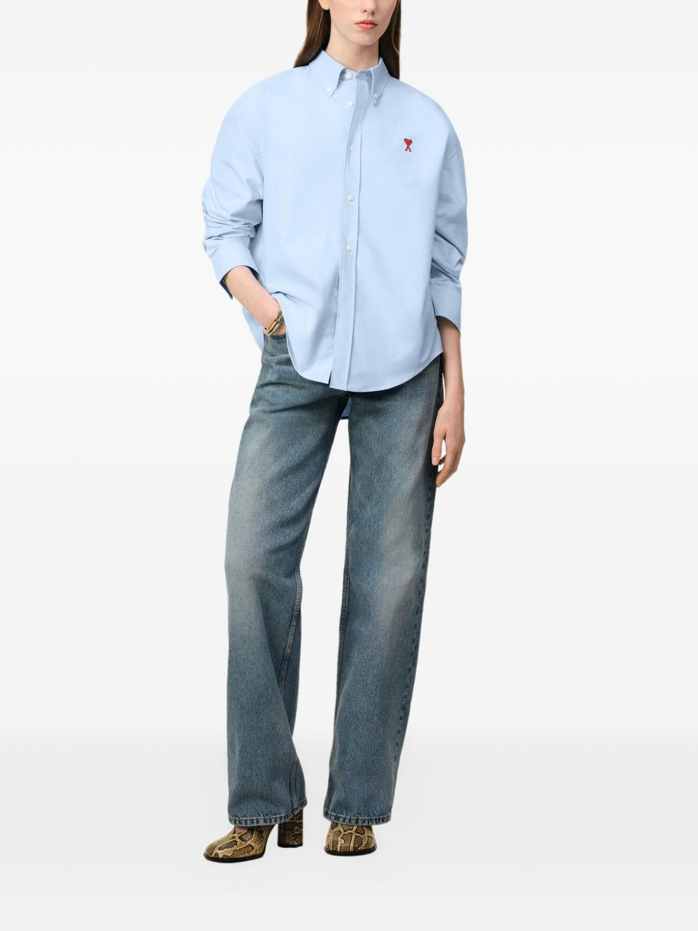 logo-embroidered poplin shirt - 2