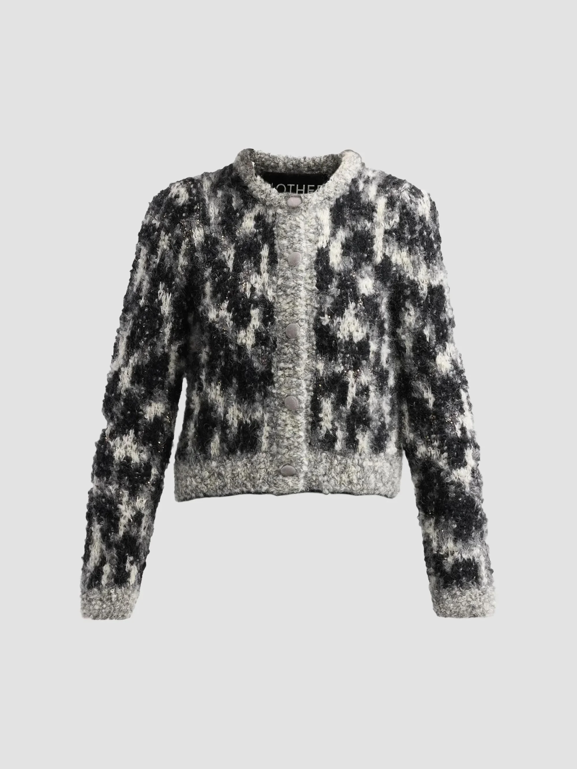 Women's Mohair-Wool-Blend Crop Cardigan - Black Ivory Grey - 1