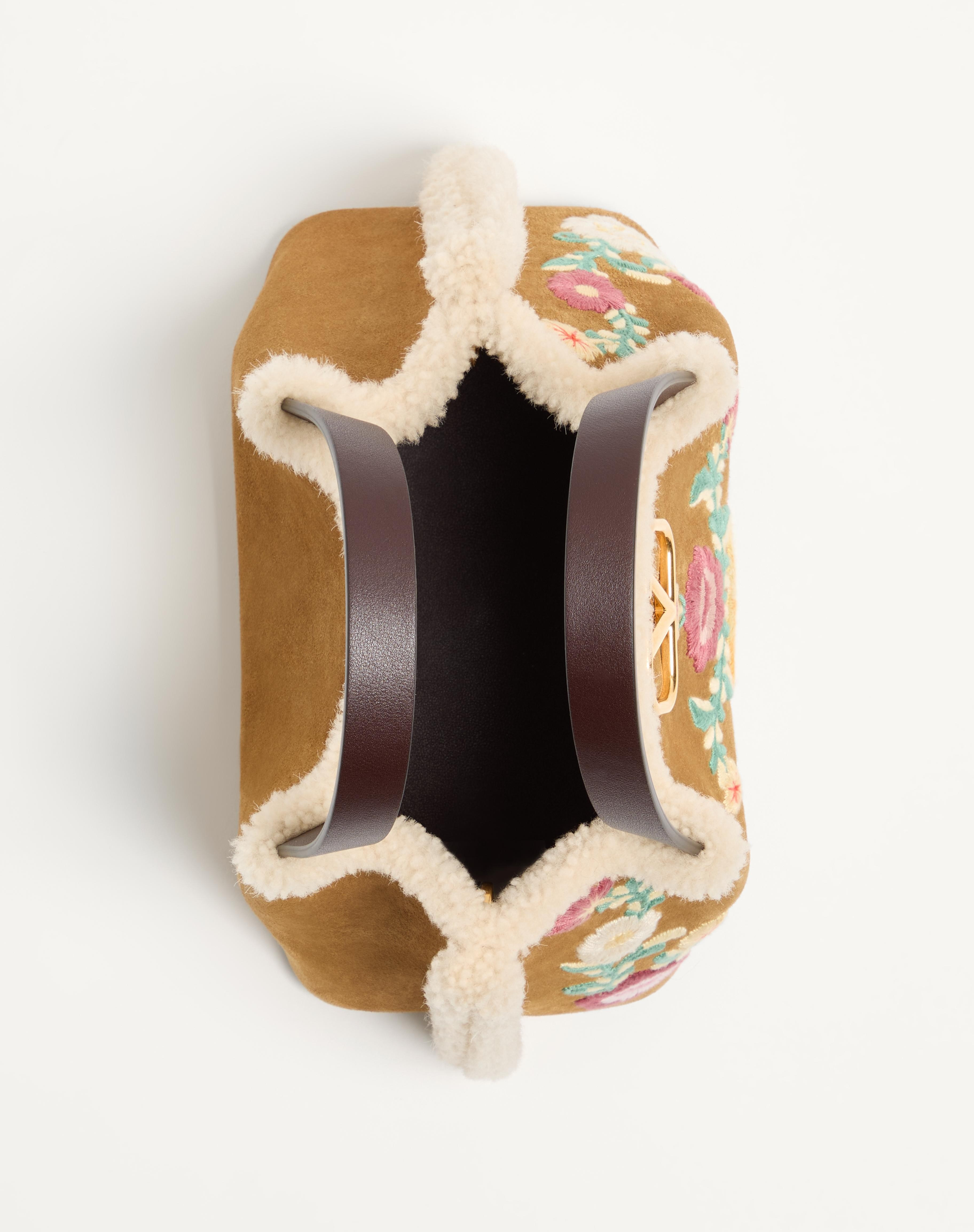 VALENTINO GARAVANI SMALL SHOPPING BAG IN EMBROIDERED SUEDE WITH SHEEPSKIN LINING - 5