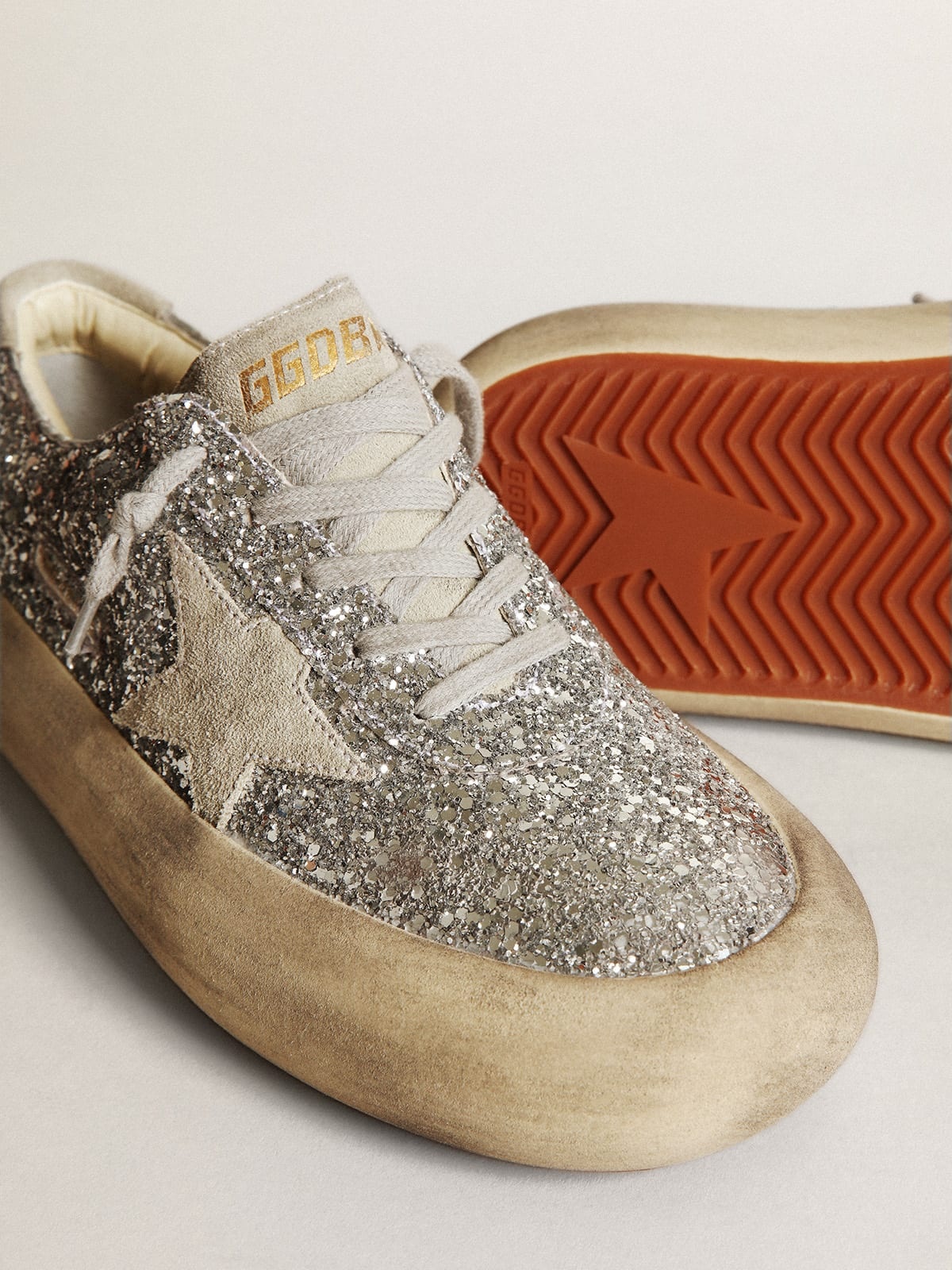 Space-Star shoes in silver glitter with ice-gray suede star and heel tab - 4