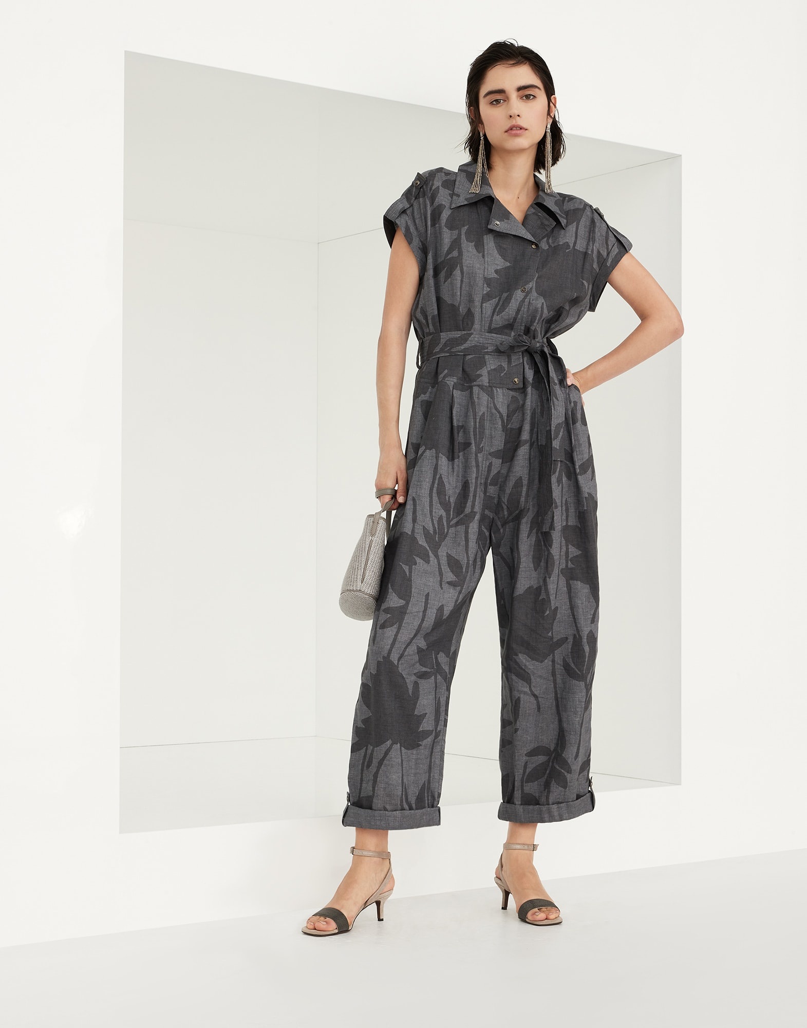 Ramage print lessivé linen jumpsuit with belt and shiny details - 5