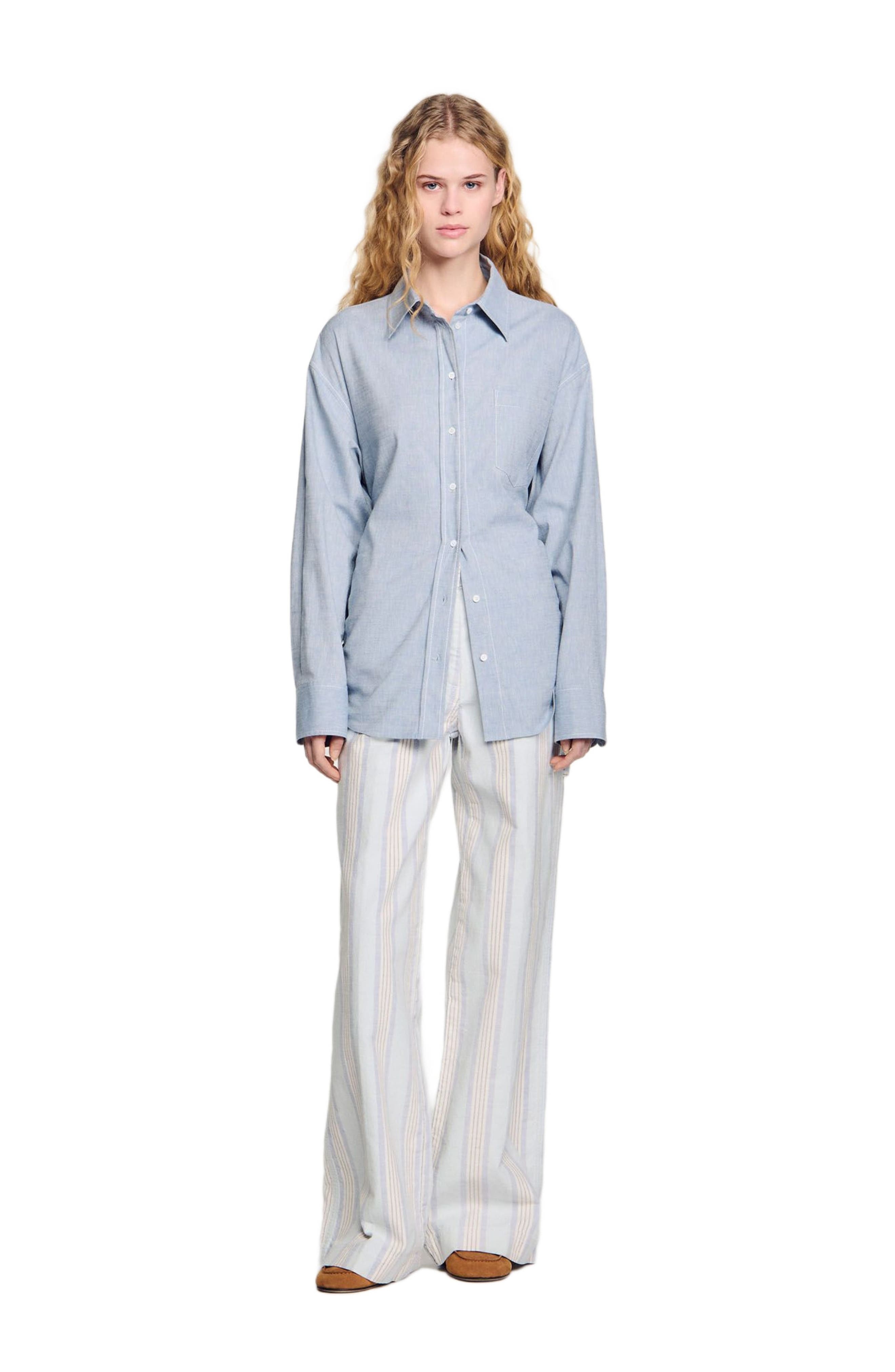 SANDRO Long tie-back shirt in Sky Blue at Nordstrom - 1
