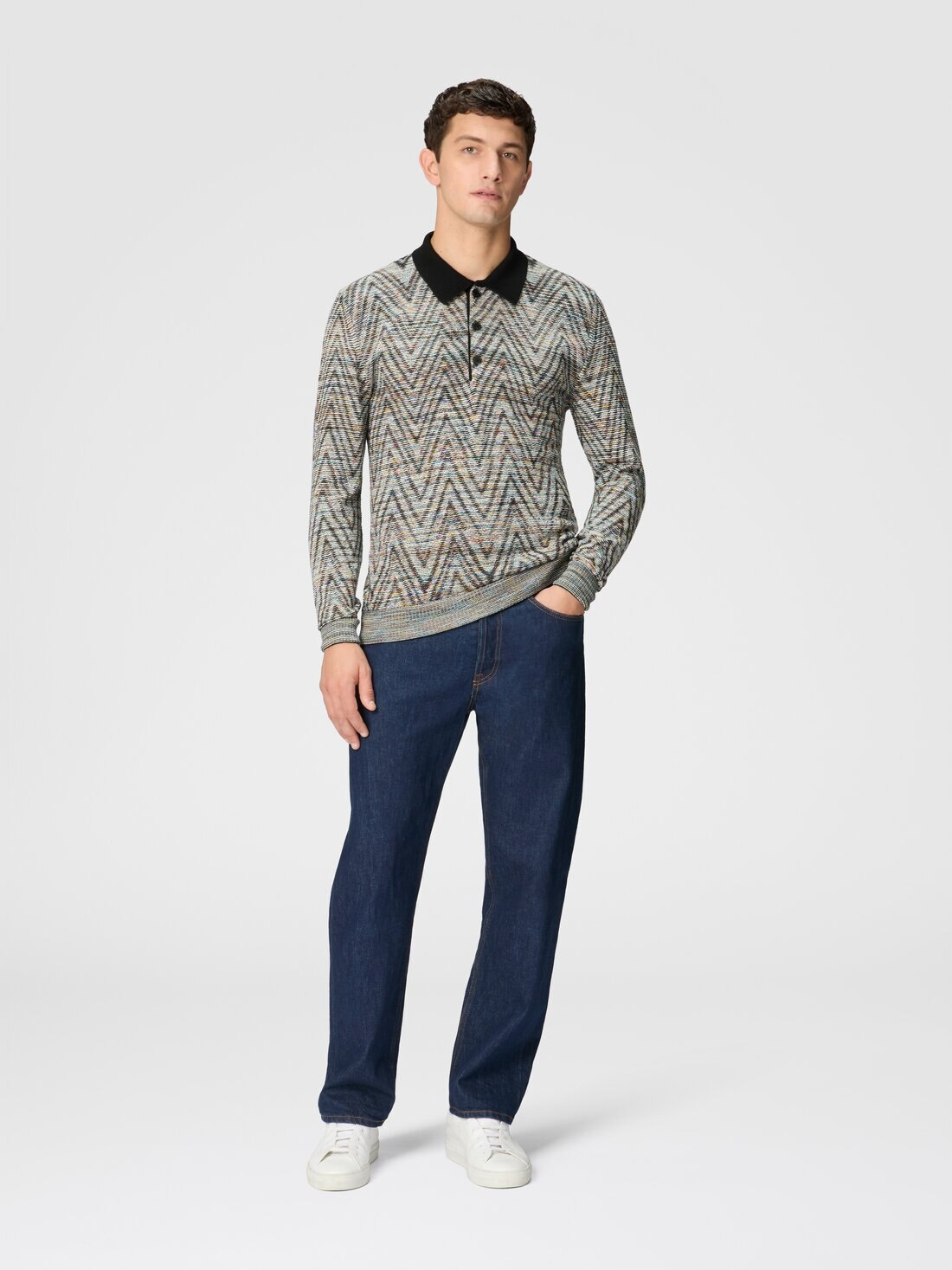 Long-sleeved polo shirt in slub pattern wool - 2