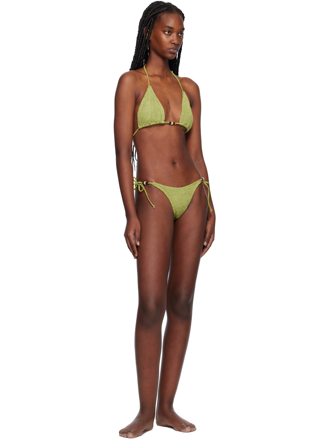 Green Beaded Ingrid Triangle & Beaded Tie Side Vista Bikini - 4