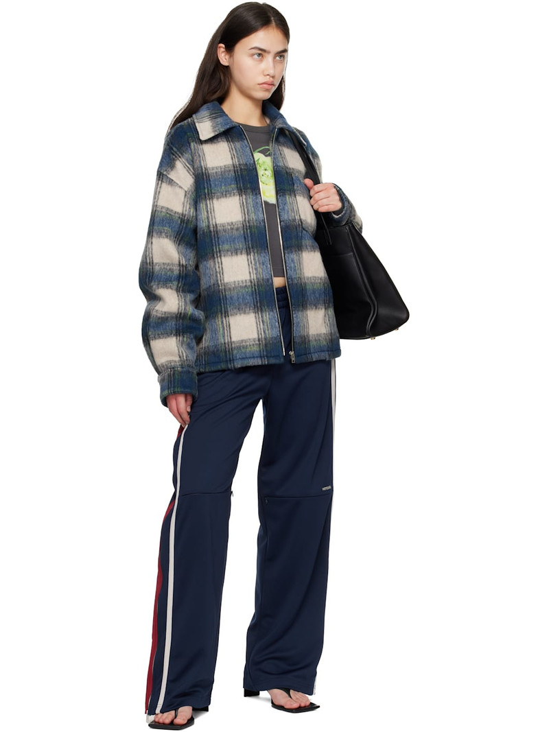 We11done Blue Script Logo Check Shirt Jacket outlook