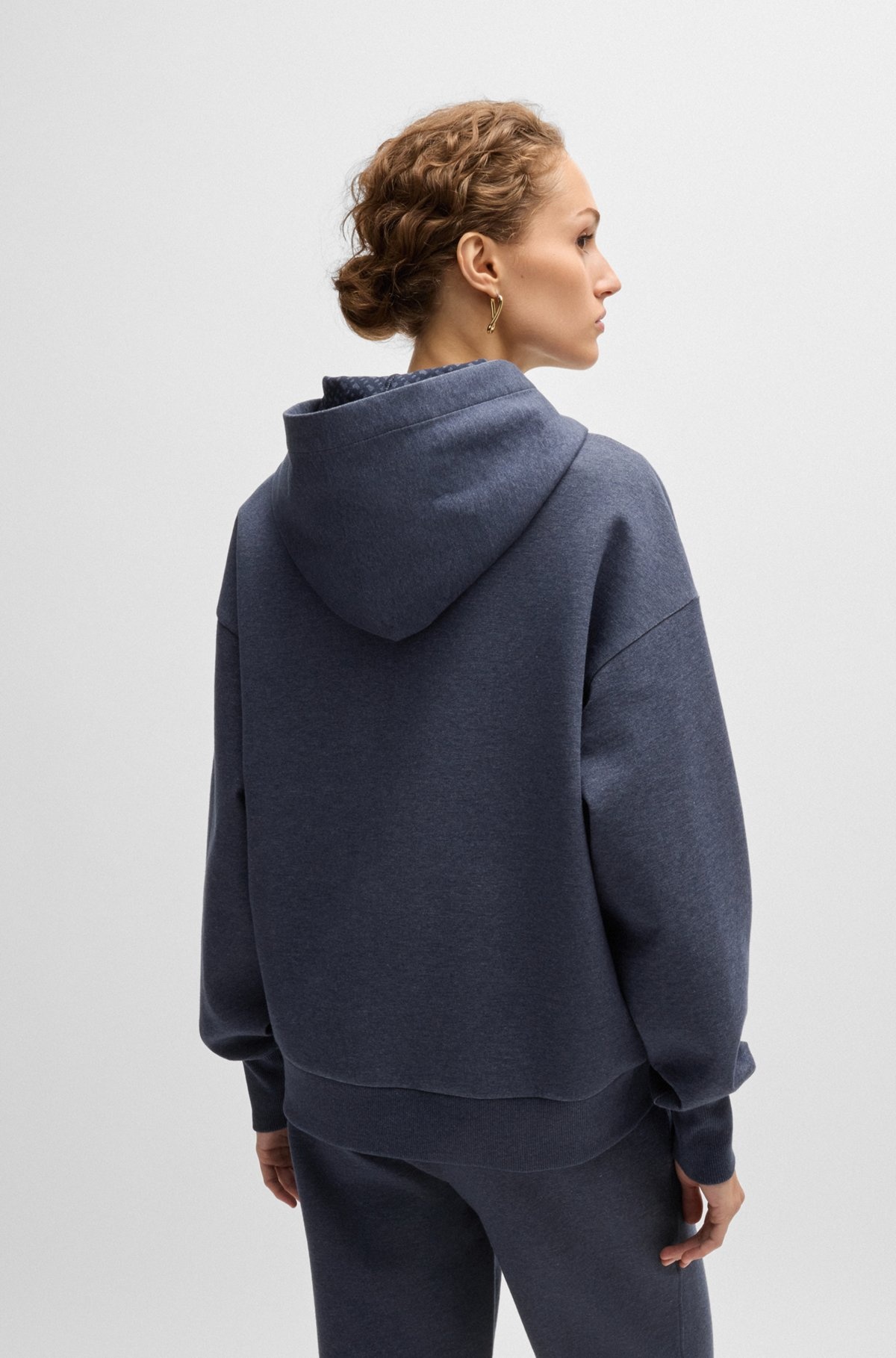 MELANGE-COTTON HOODIE WITH DOUBLE B MONOGRAM - 4