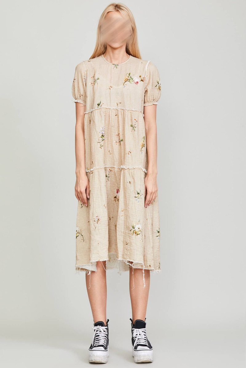 SHREDDED RELAXED MIDI - FLORAL ON KHAKI 5
