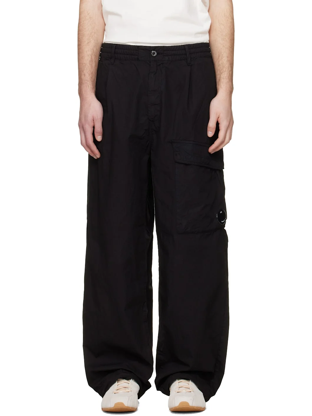 Black Micro-Reps Boxy Leg Pocket Lens Pants - 1