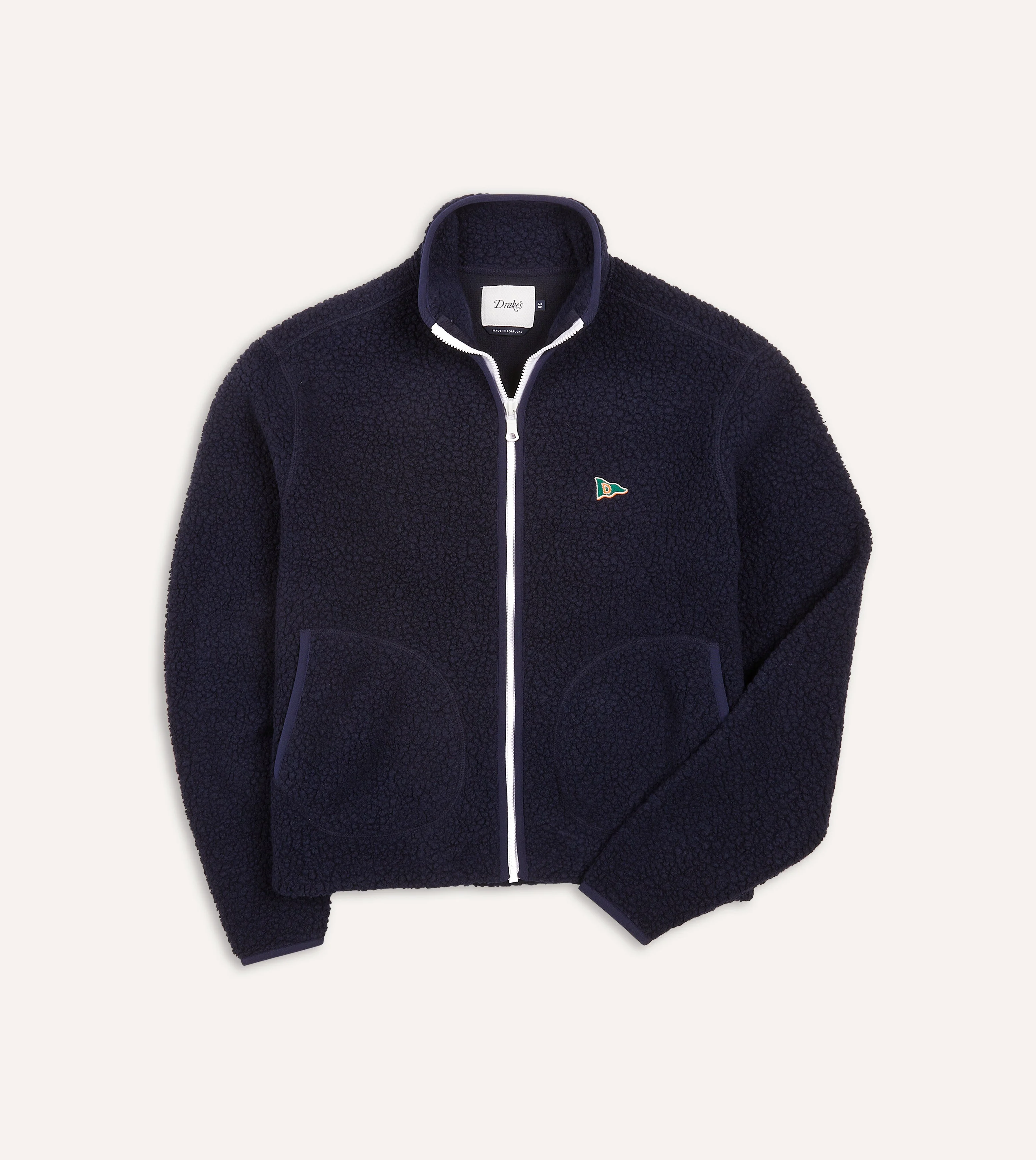 Navy Boucle Wool Zip Fleece Jacket - 1