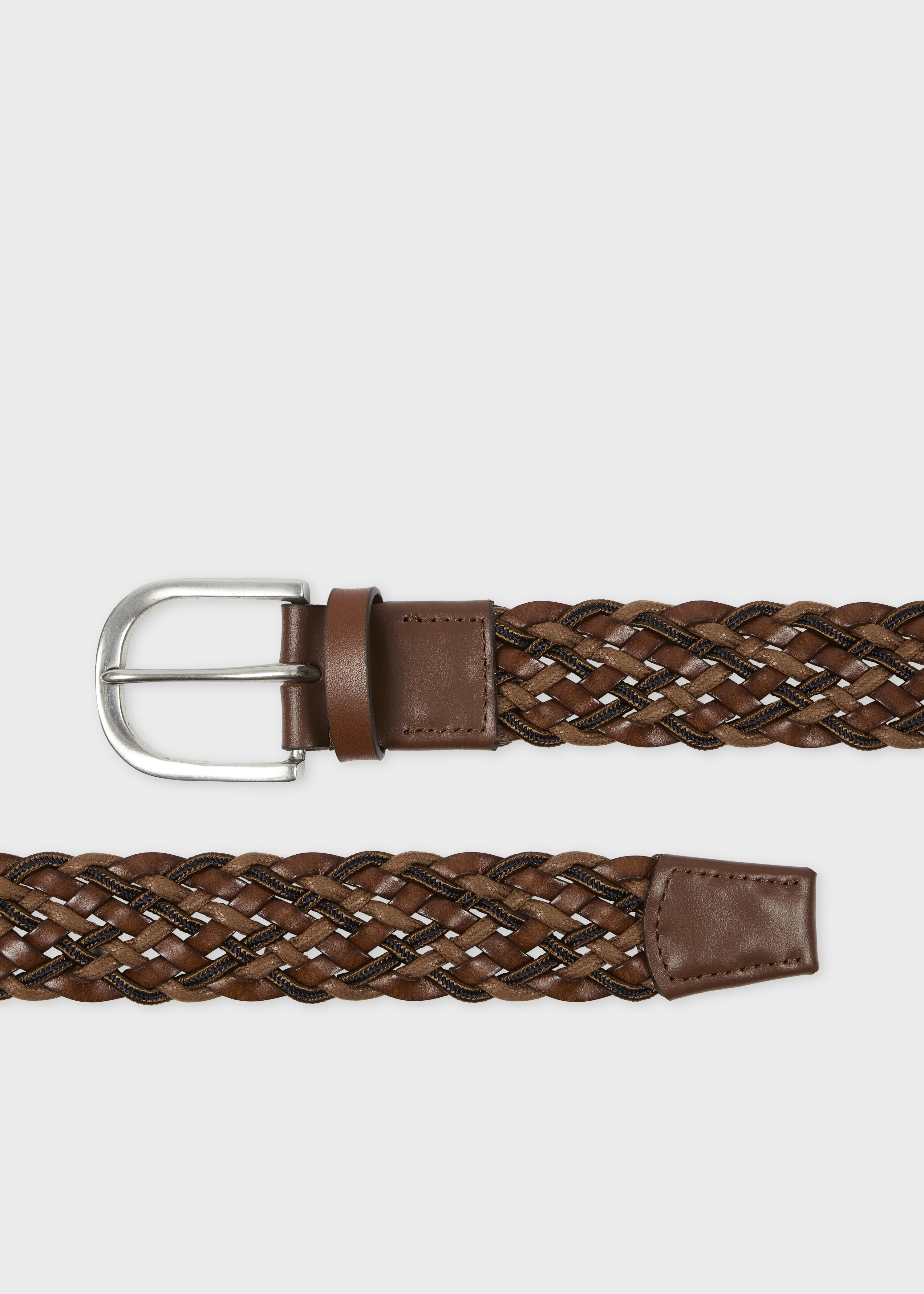 Dark Brown Leather Mixed Weave Belt - 1