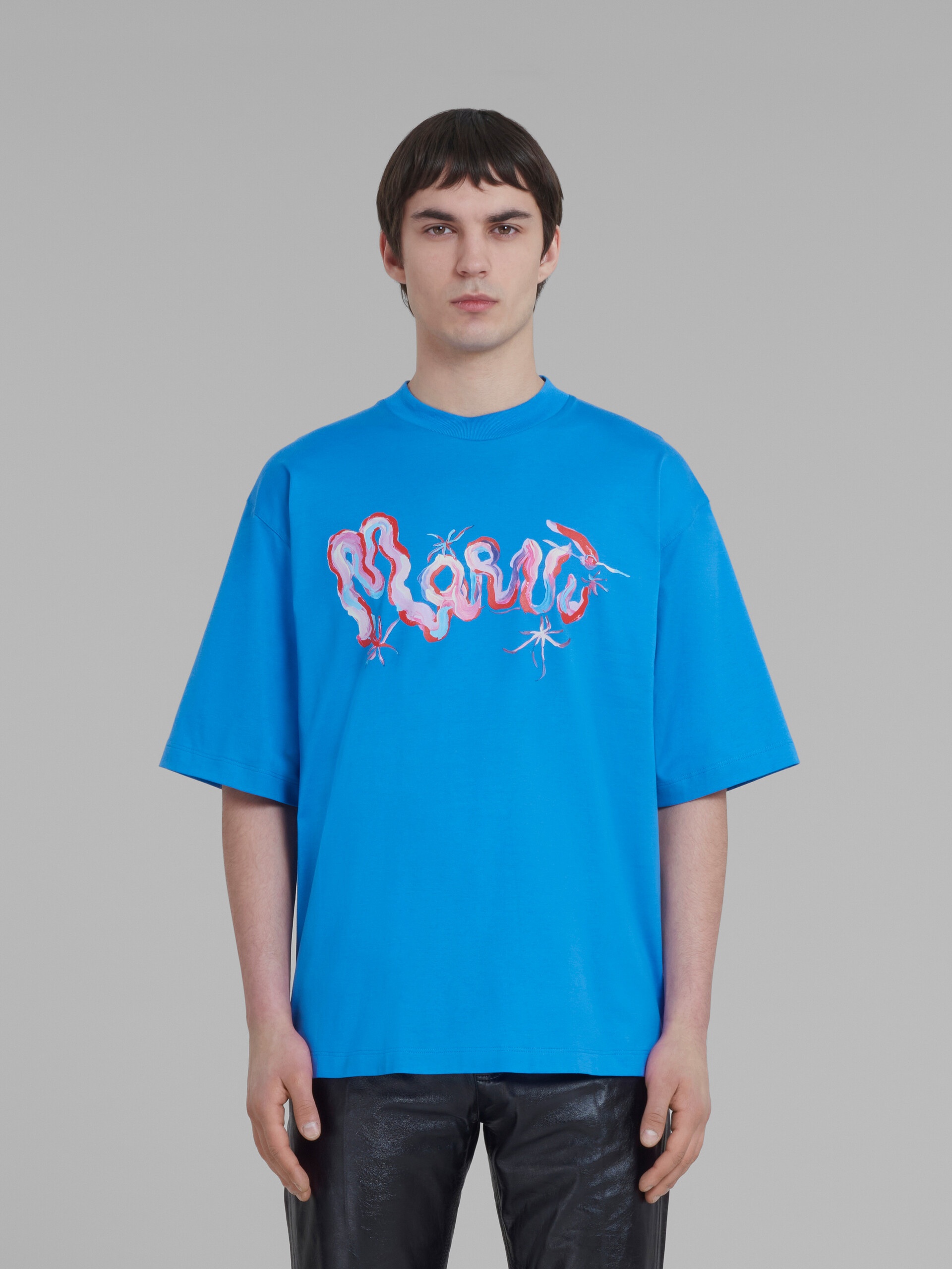 BLUE COTTON T-SHIRT WITH MARNI WHIRL PRINT - 2