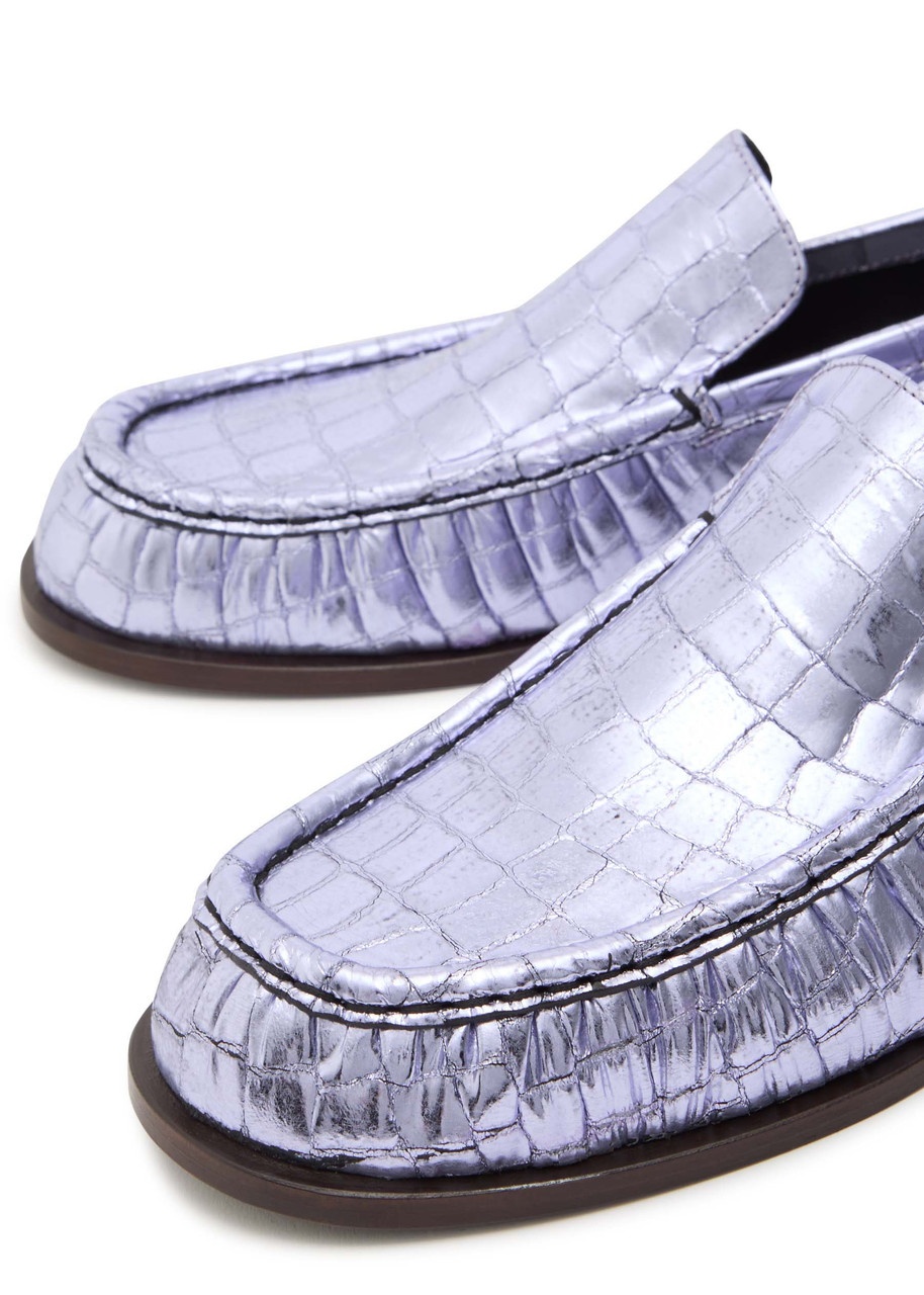 Dries Van Noten Crocodile-effect Metallic Leather Loafers - 3