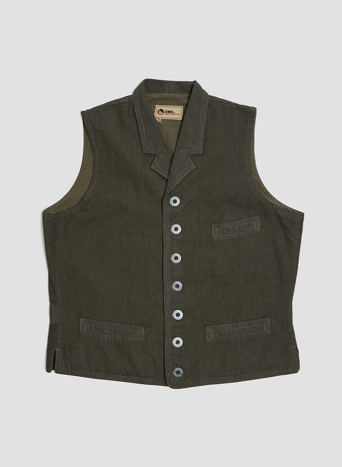 Waistcoat Cotton Broken Twill in Army - 1