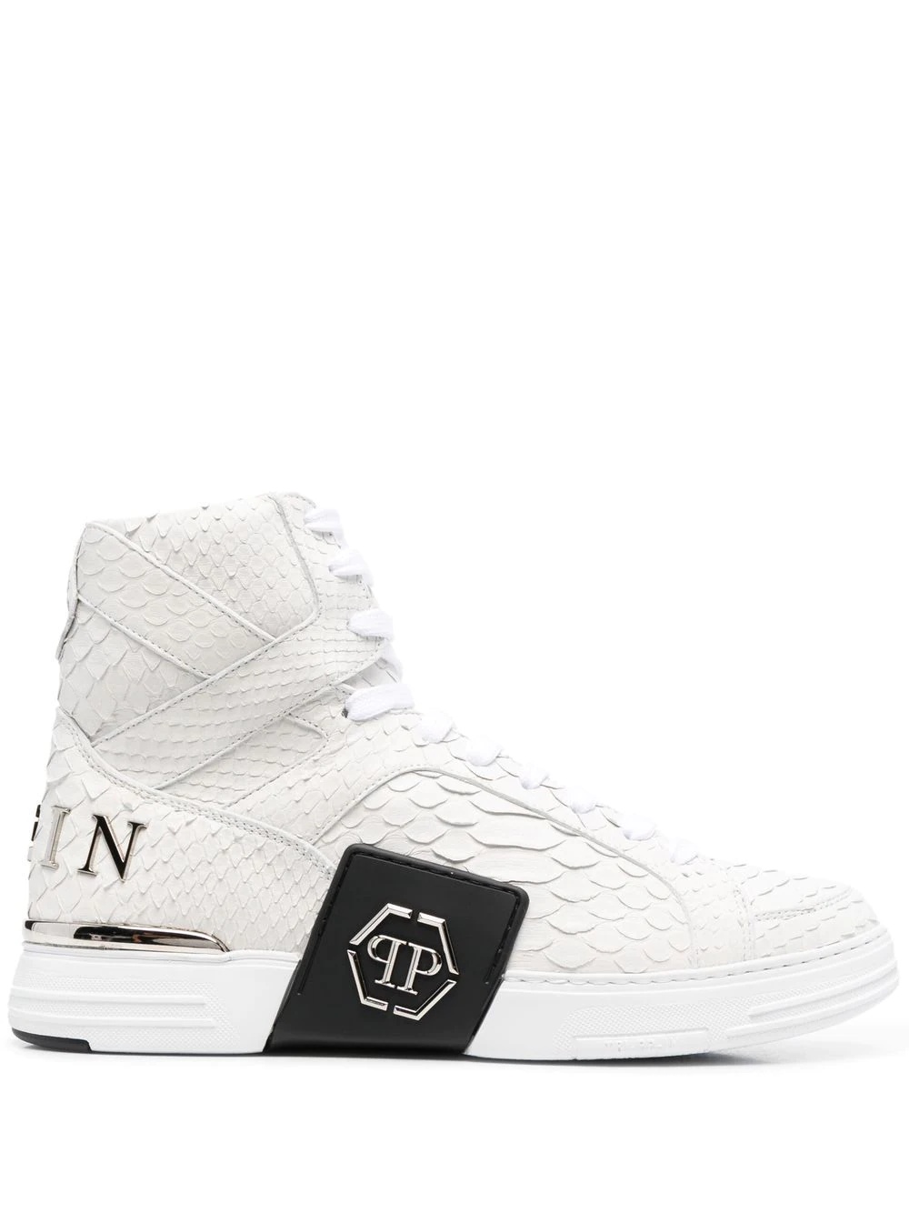 snakeskin-effect high-top sneakers - 1