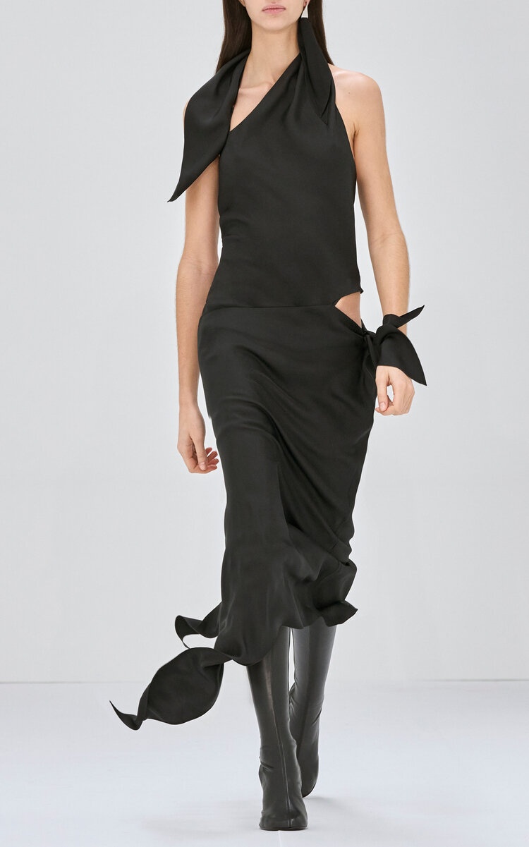 Knot Slash Silk Midi Dress grey - 2