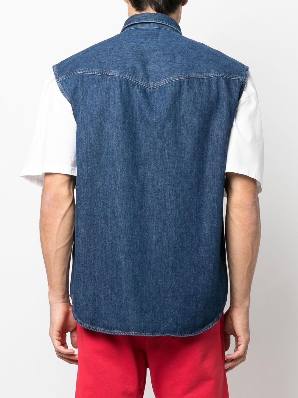 embroidered-logo denim vest - 4