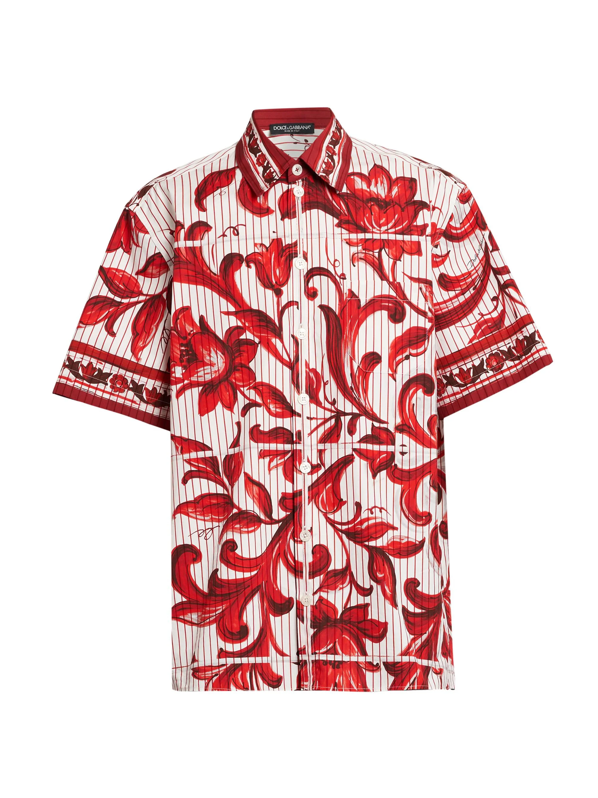 Men's Printed Cotton Shirt - Maiolica Rubino - 1