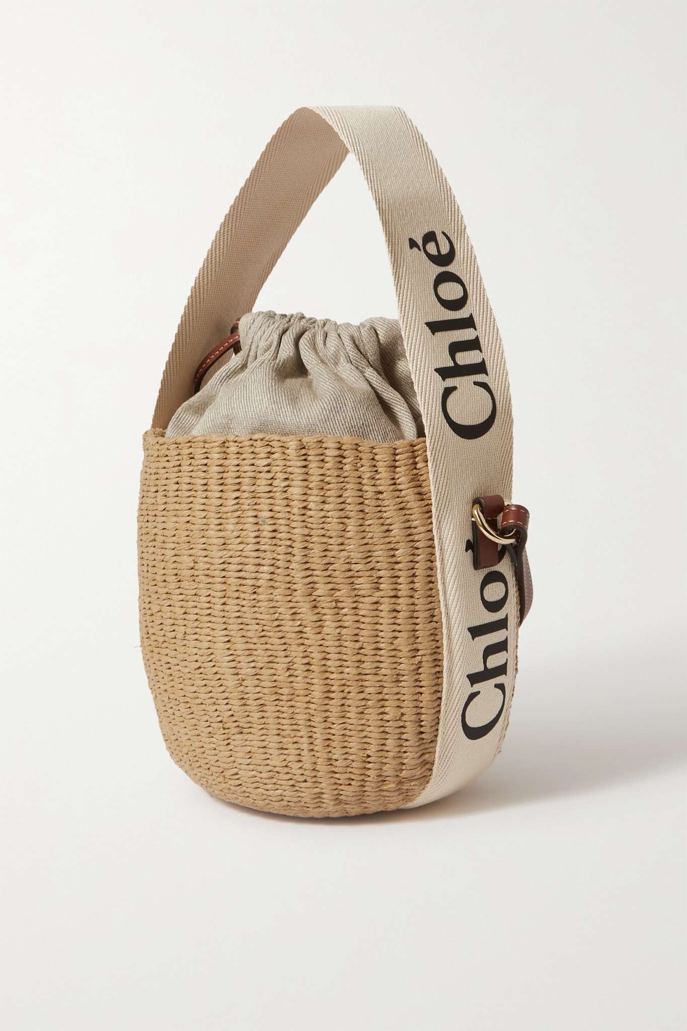 Woody small leather-trimmed raffia basket bag - 3