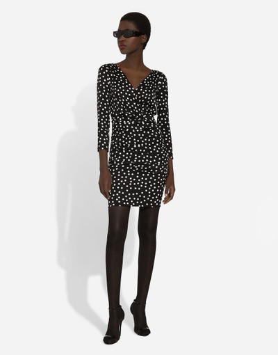 Dolce & Gabbana Short charmeuse dress with draped detailing and micro polka-dot print outlook