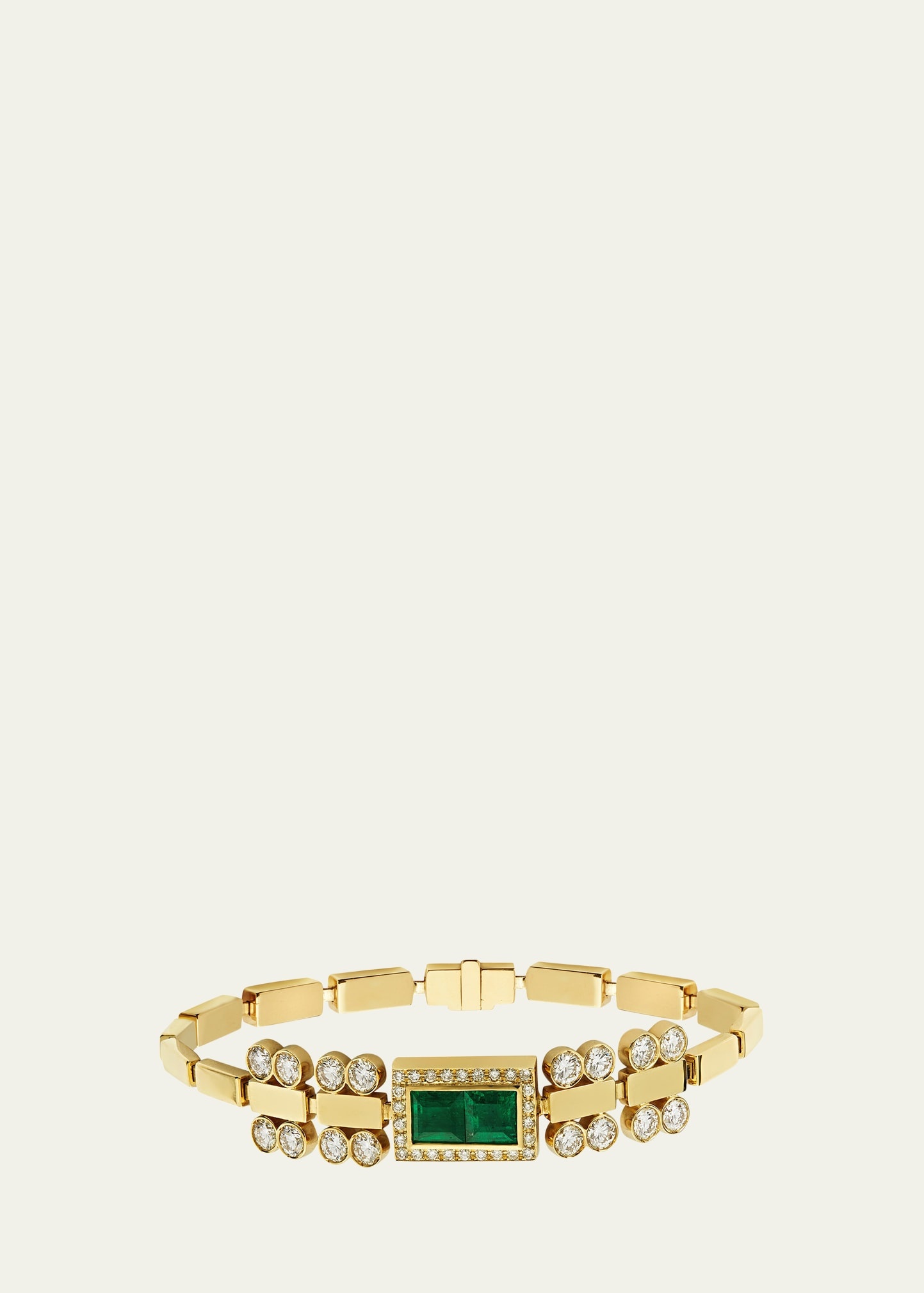18K Yellow Gold Waterfall Bridge Bracelet with Emerald and Diamonds - 1