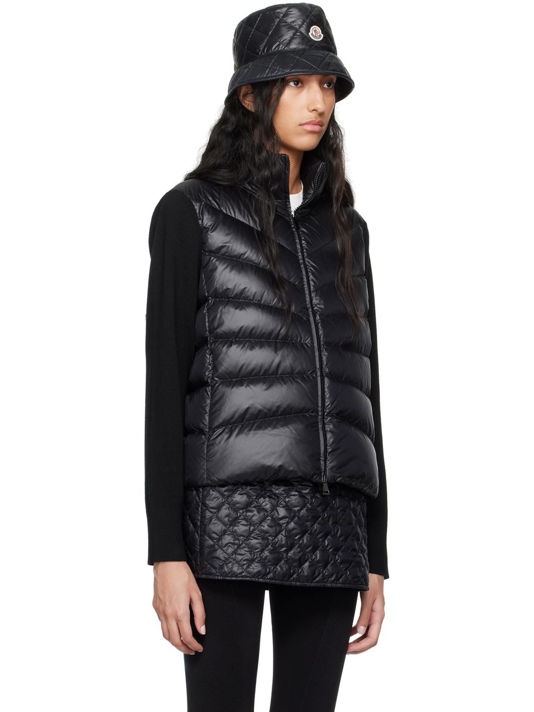 Black Padded Wool Down Cardigan - 2