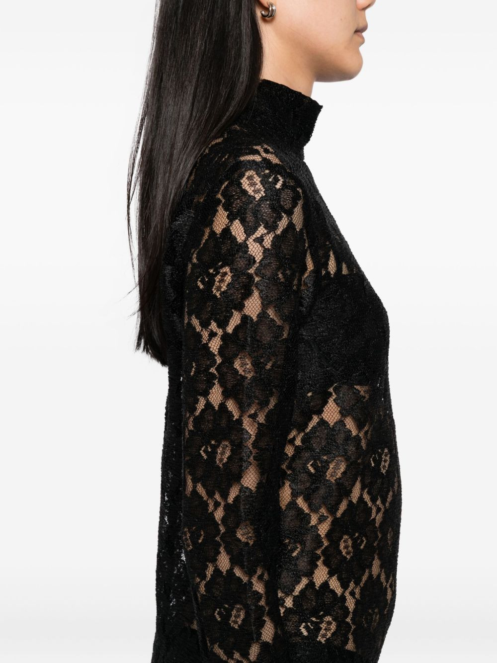 geometric-lace turtleneck dress - 5