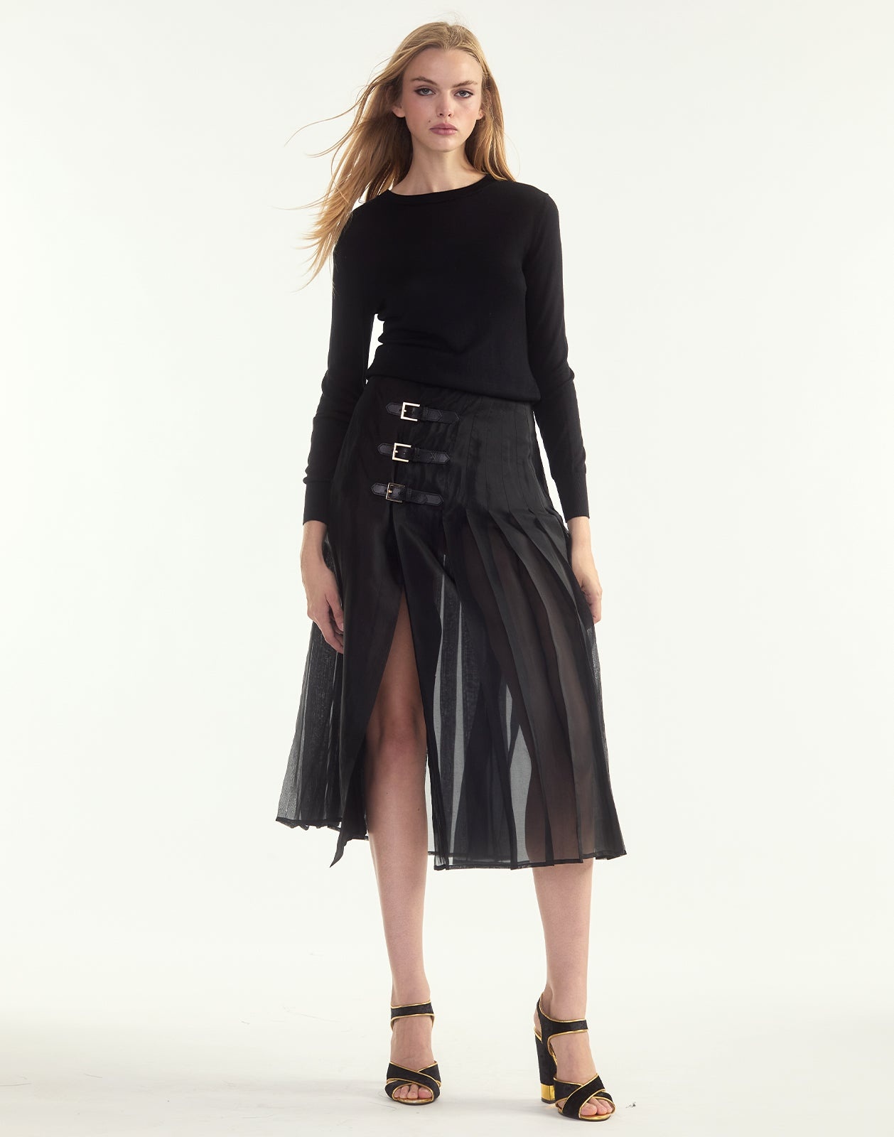 Pleated Buckle Silk Organza Skirt - 5