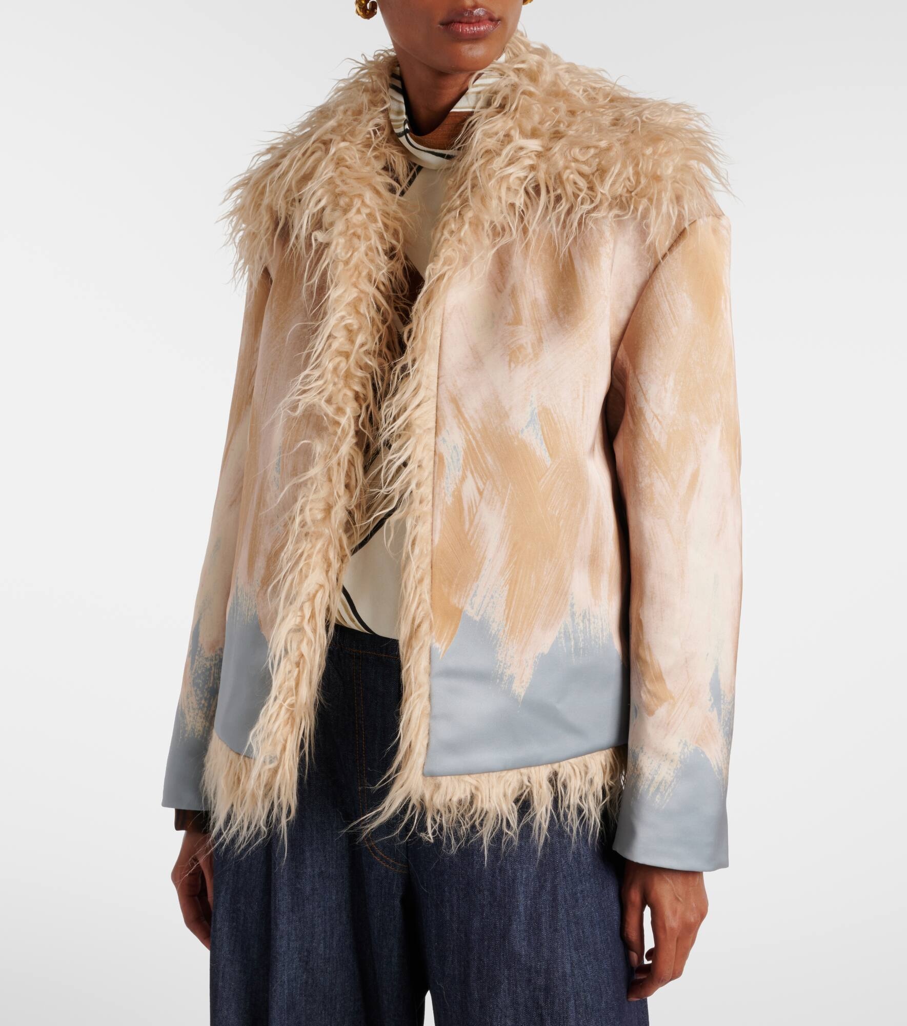 Printed faux fur-trimmed jacket - 6