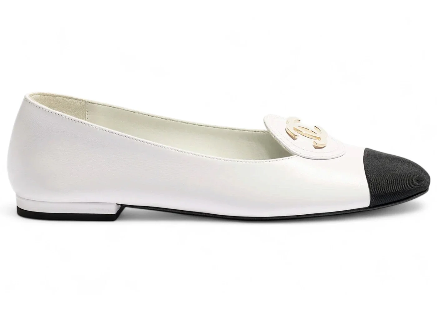 Chanel Moccasins White Calfskin Black Grosgrain (Women's) - 1