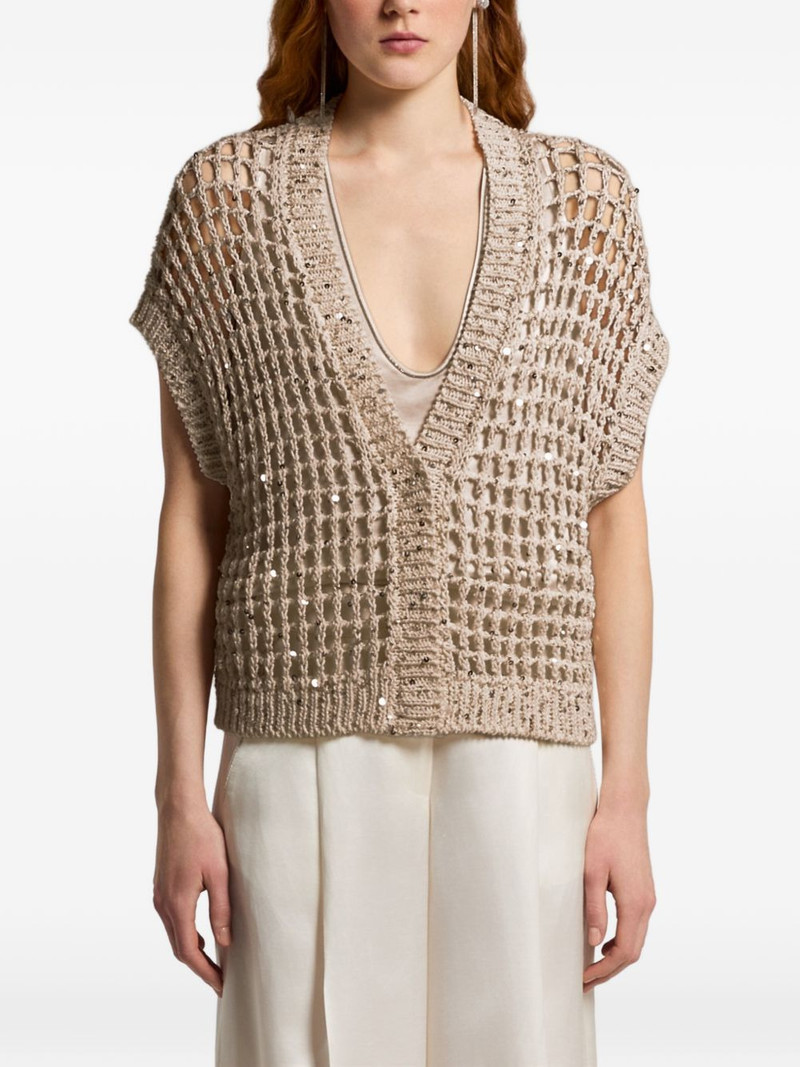sequin-embellished open-knit cardigan 1