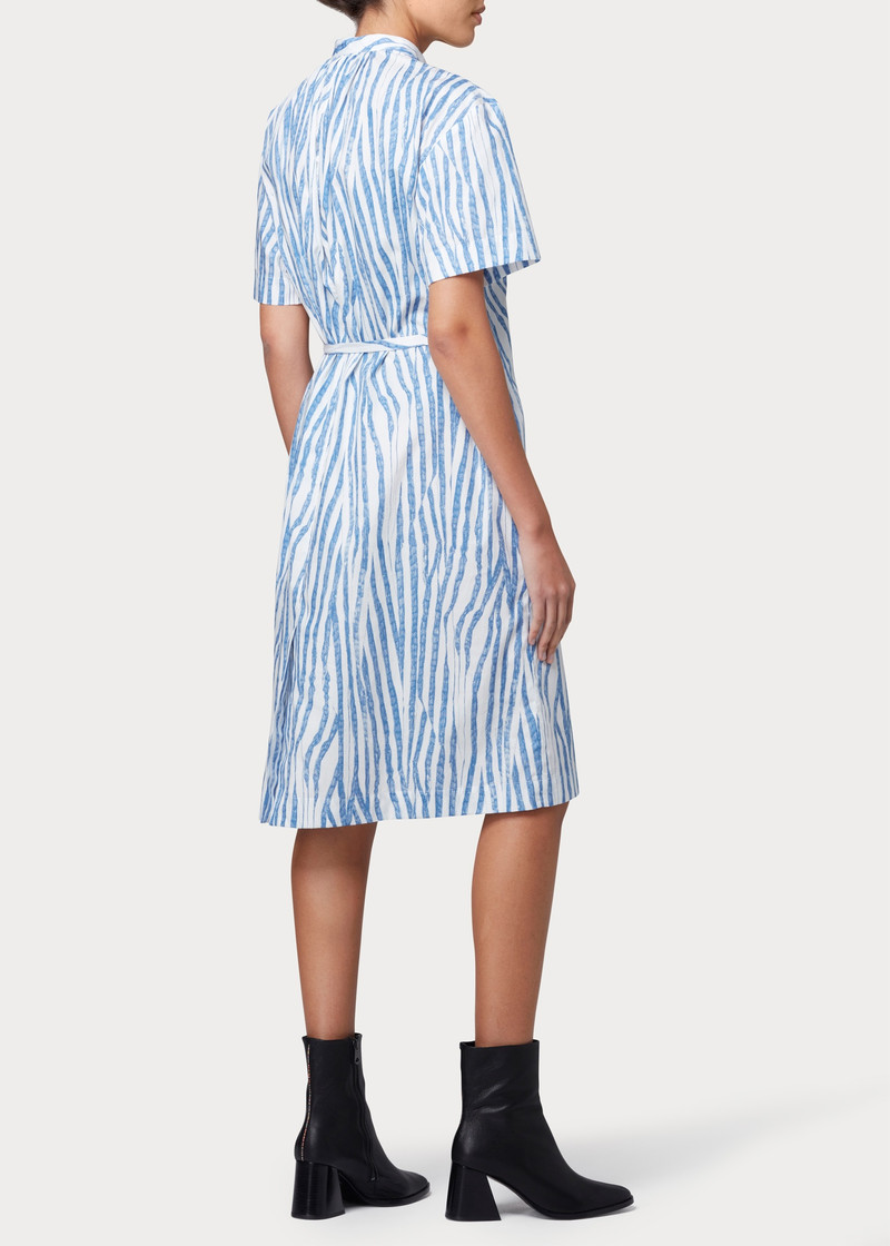 Paul Smith Women's Light Blue 'Wood Grain Stripe' Cotton Dress outlook