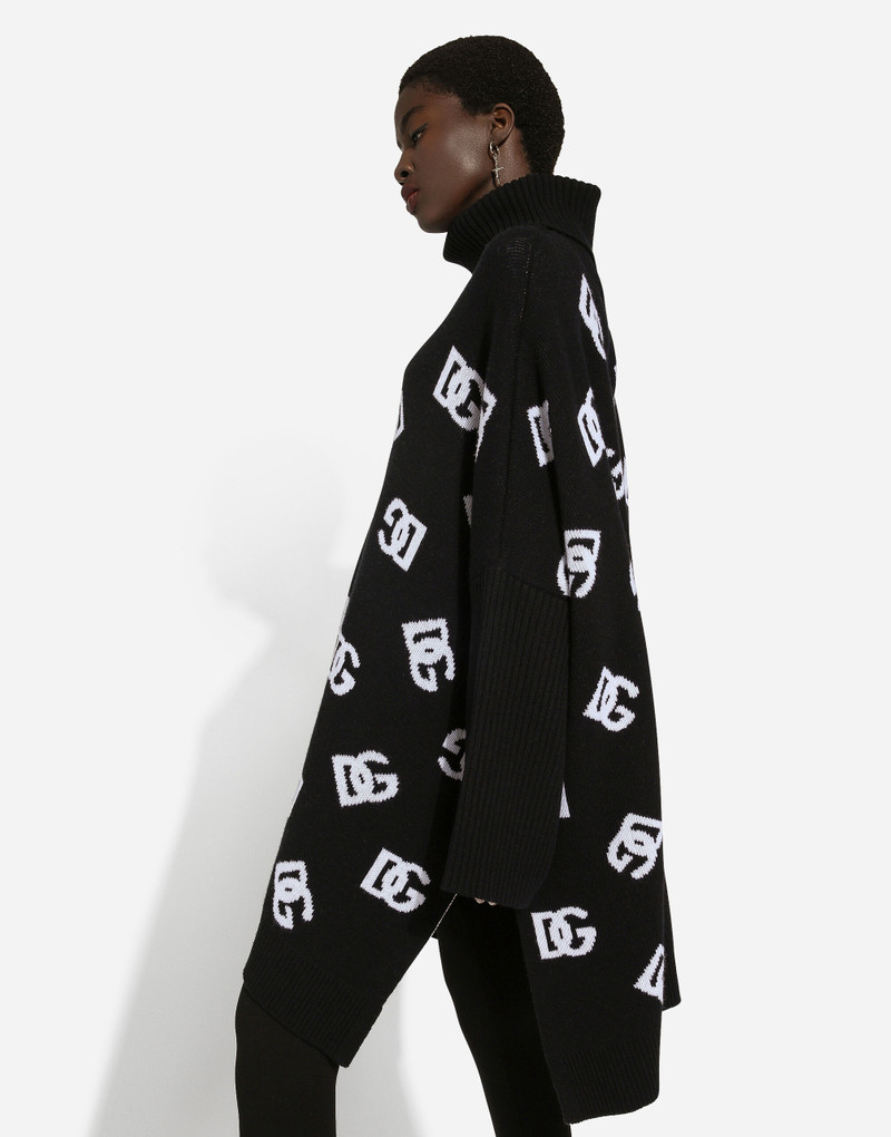 Jacquard DG 로고를 가진 모직 poncho 4