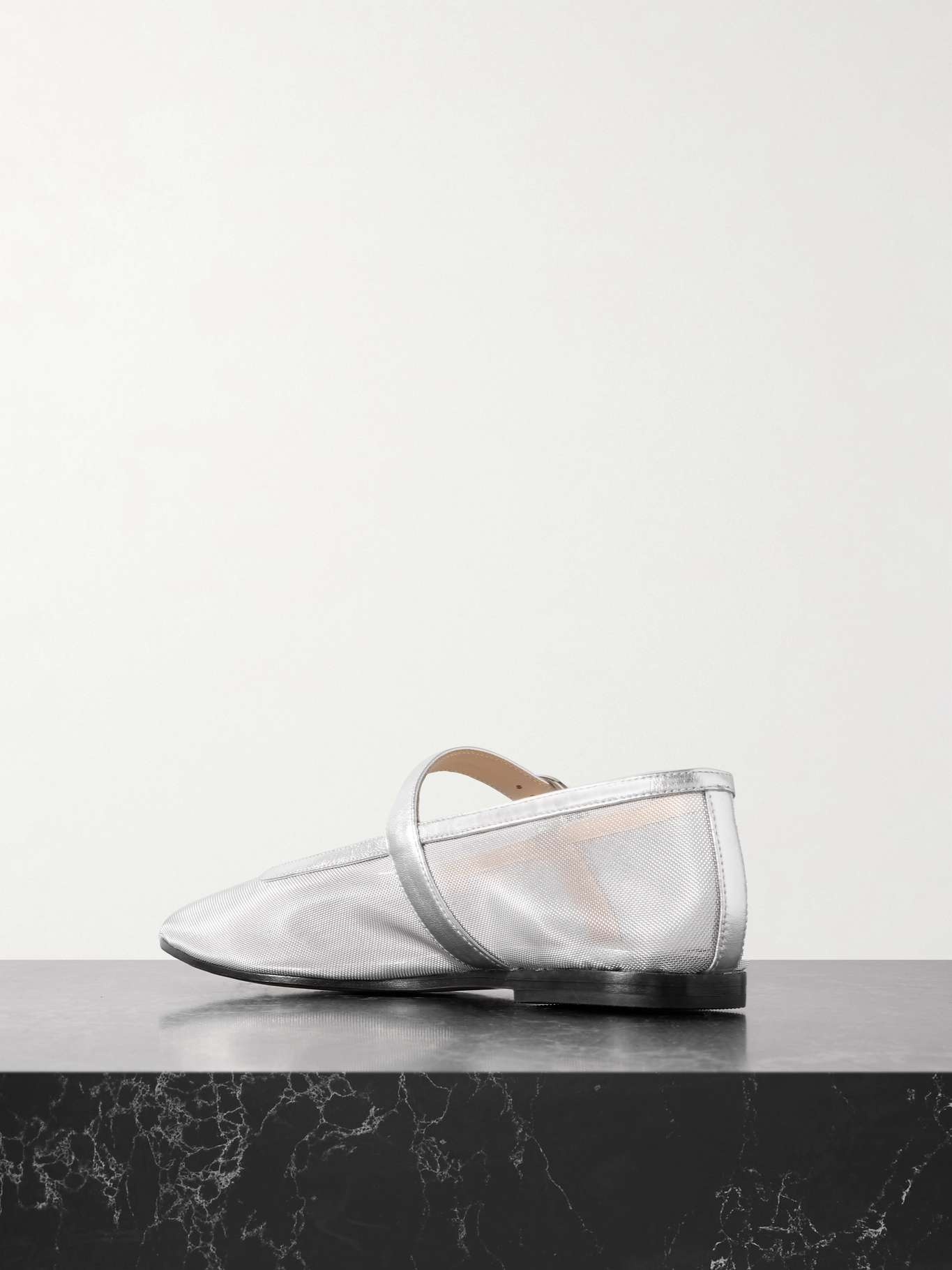 Metallic leather-trimmed mesh Mary Jane ballet flats Silver - 3
