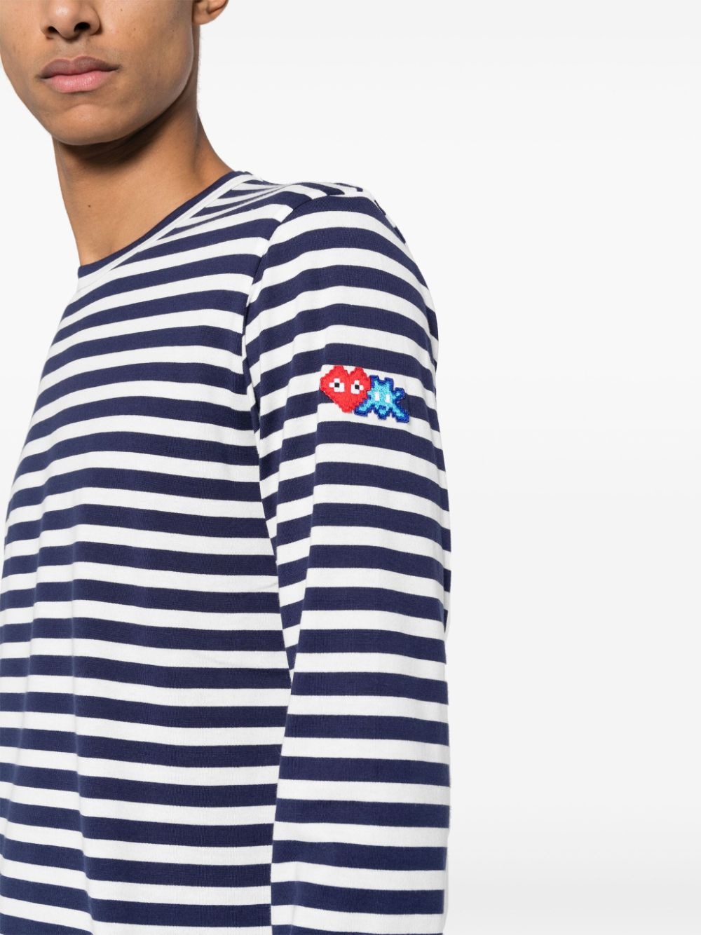 x the Artist Invader pixelated-appliqué striped T-shirt - 5