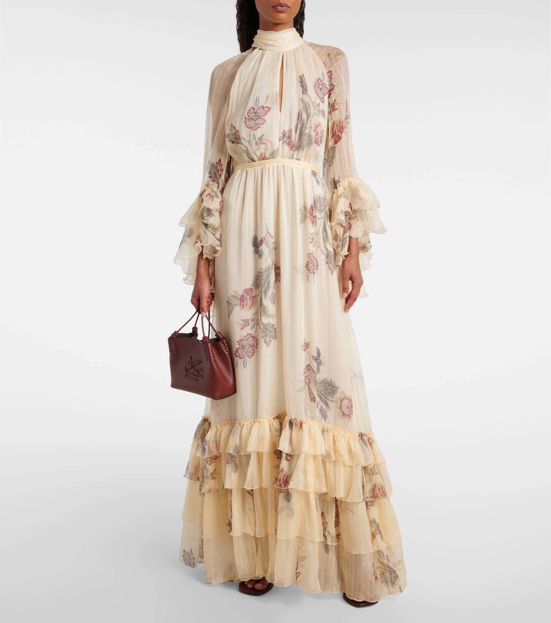 Floral silk crepon gown - 2