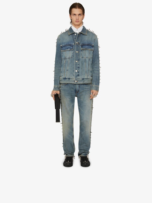 JACKET IN VINTAGE DENIM WITH STUDS - 1