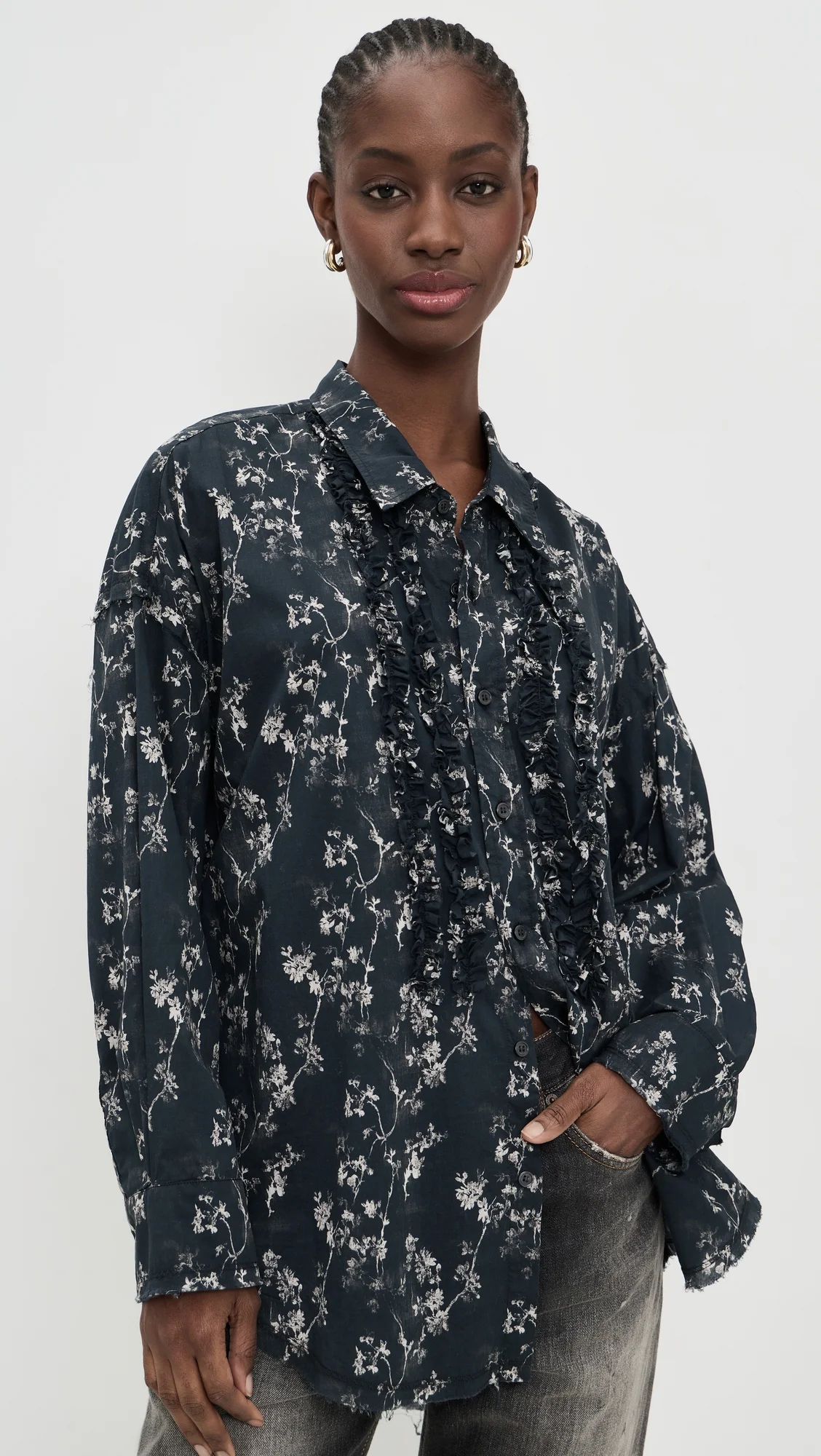 Shredded Seam Ruffle Shirt - 1