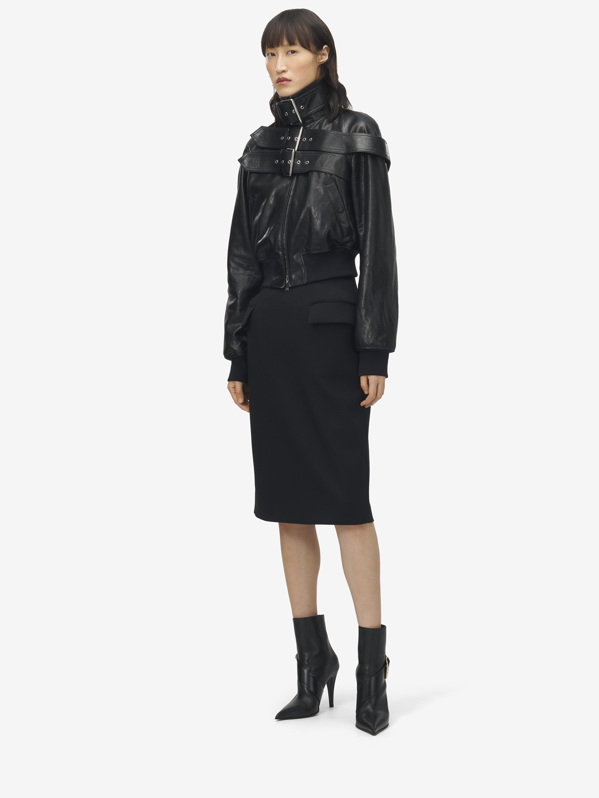 Belt Detail Leather Jacket - 4