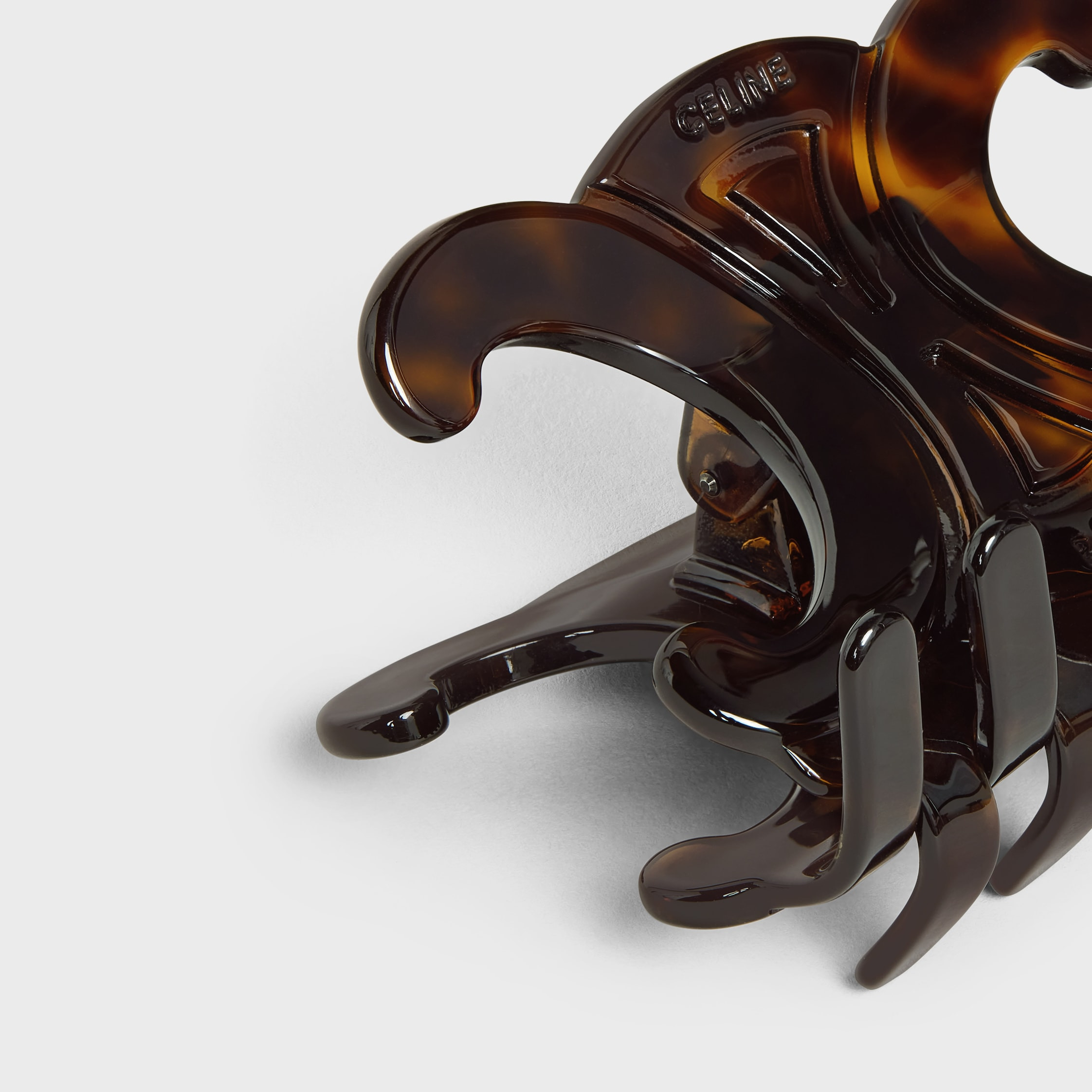Triomphe Large Hair Clip in Dark Havana Acetate and Steel - 3
