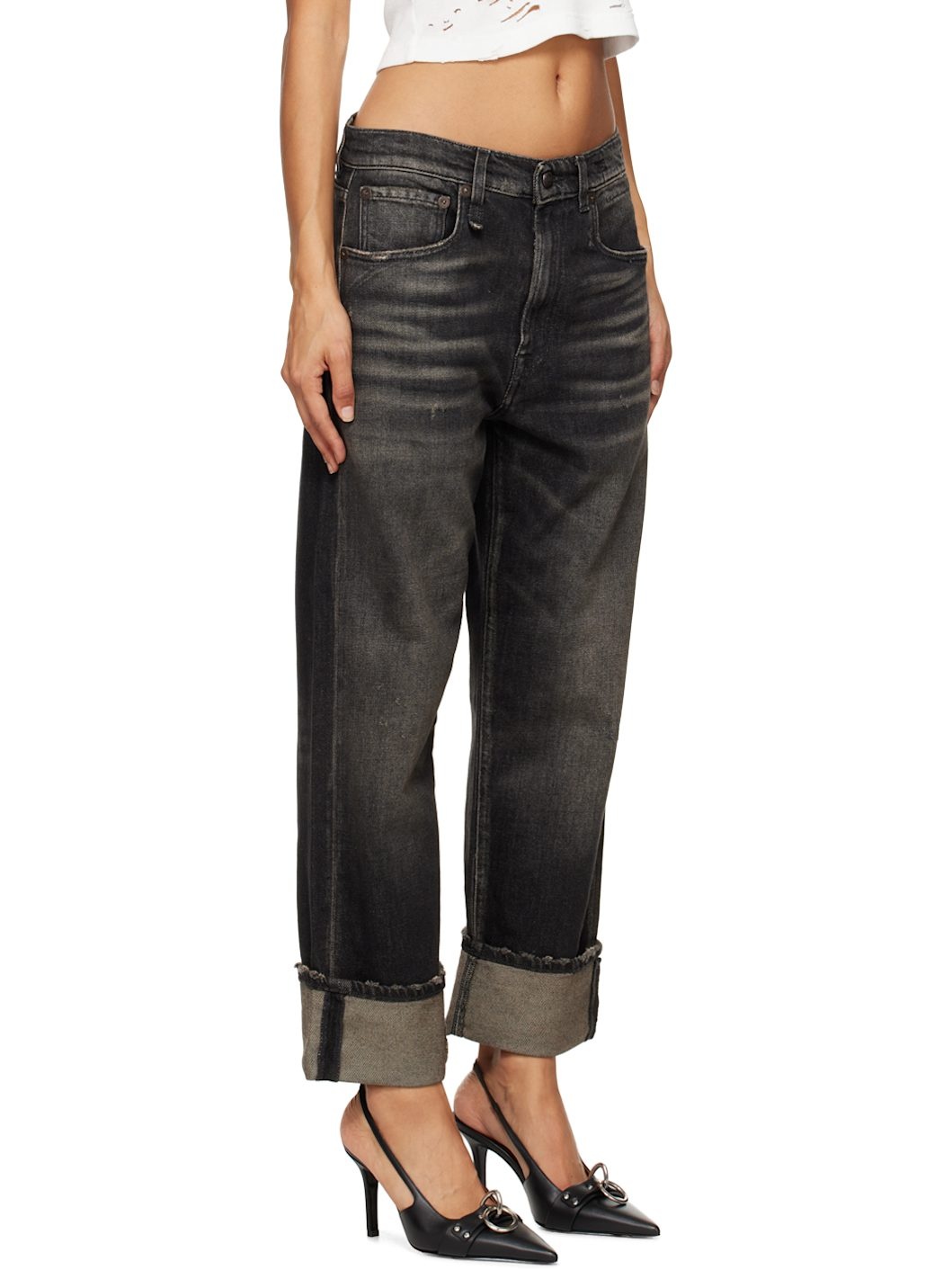 Black Cuffed X-Boyfriend Jeans - 2