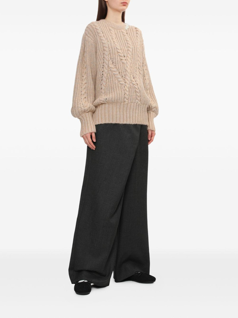 Simone Rocha pearl-embellished cable-knit sweater outlook