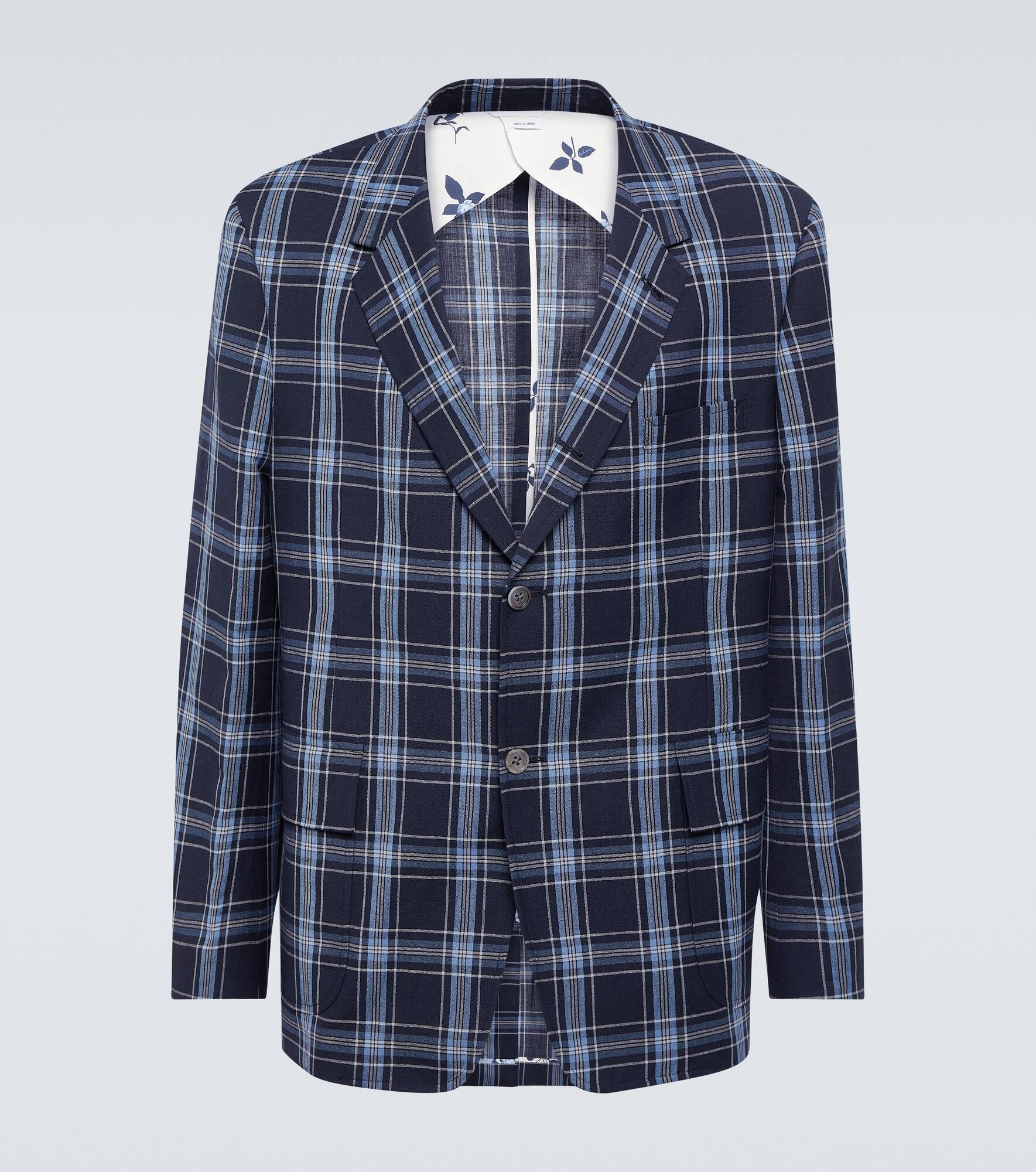 Checked wool and linen blazer - 1