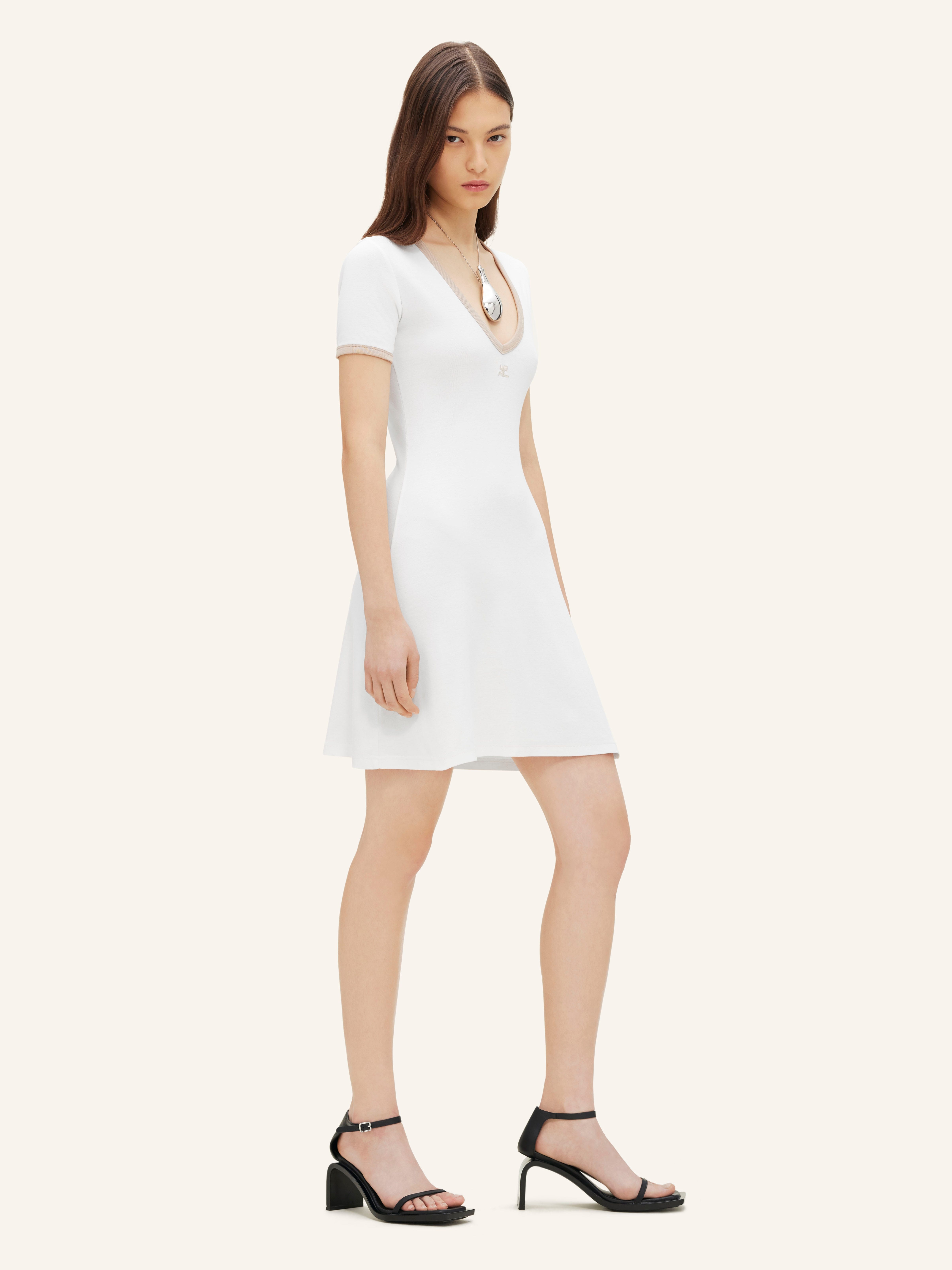 CONTRAST V NECK MINI DRESS - 3